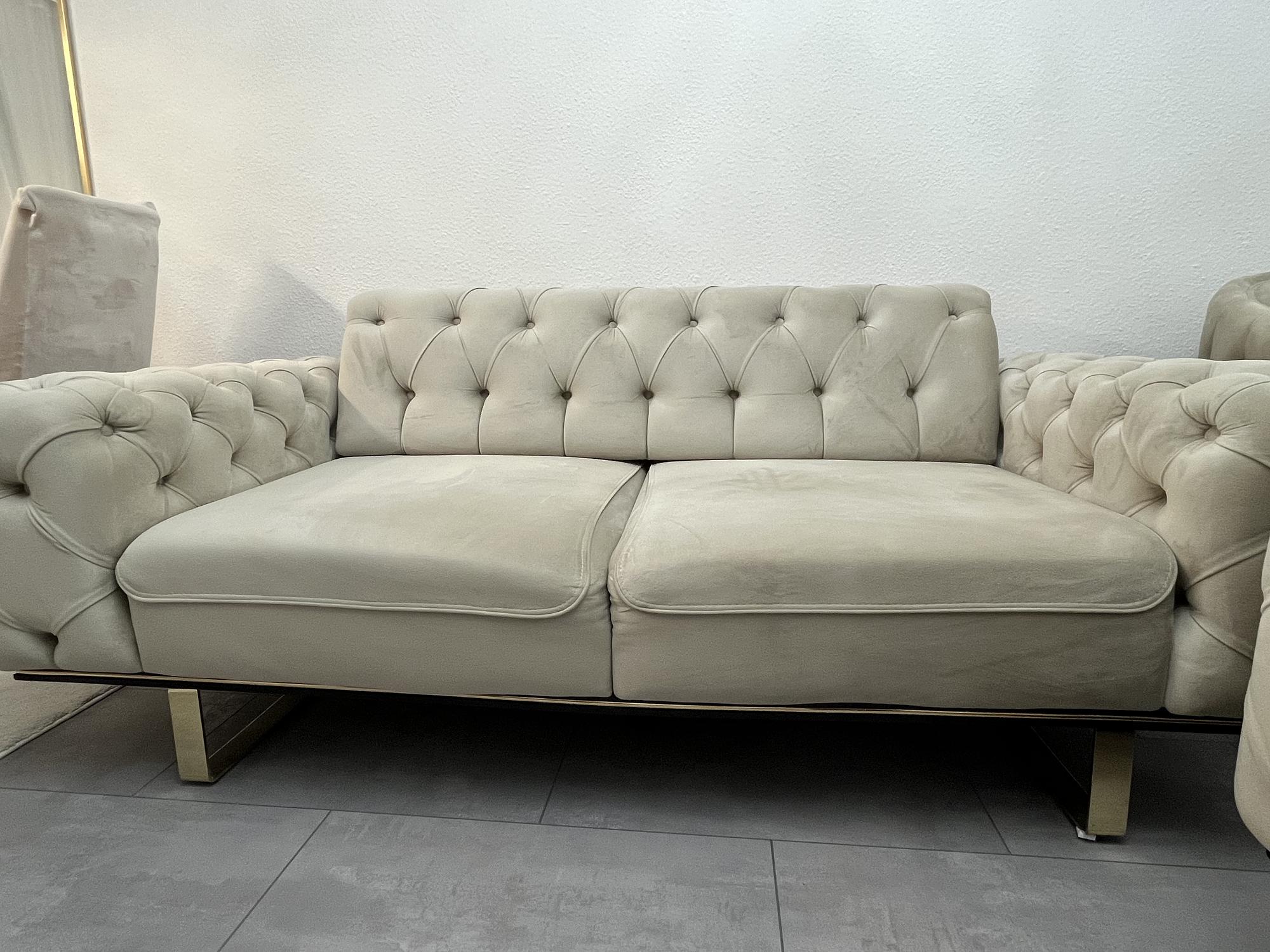 2x Sofa & Sessel Samt Beige 1