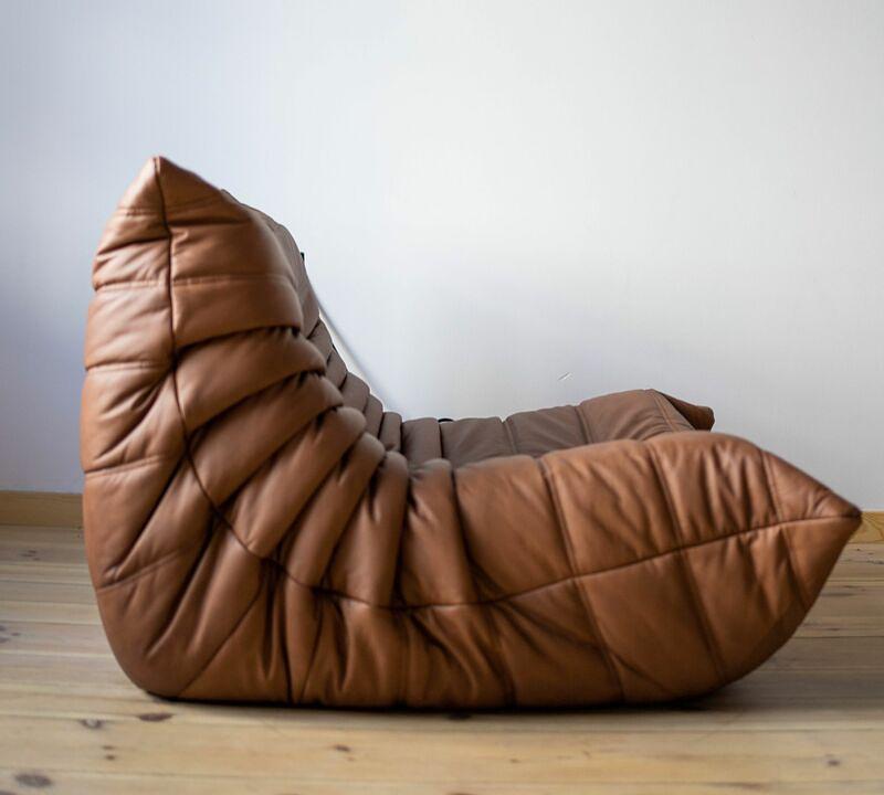 Togo armchair and ottoman set Smooth leather Folk Brown 3