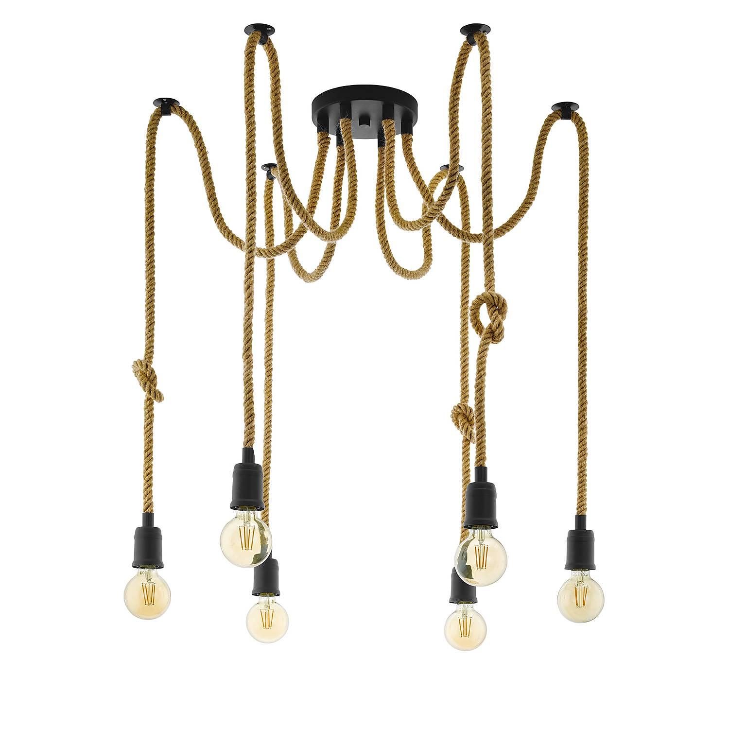 6-Flammig Pendelleuchte Rampside II Stahl Rope 0