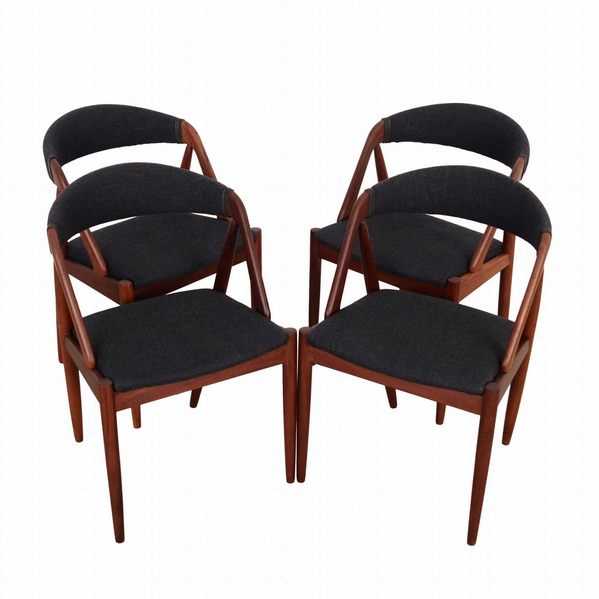 4x Vintage Armchair Teak Textile Black 1970s 0