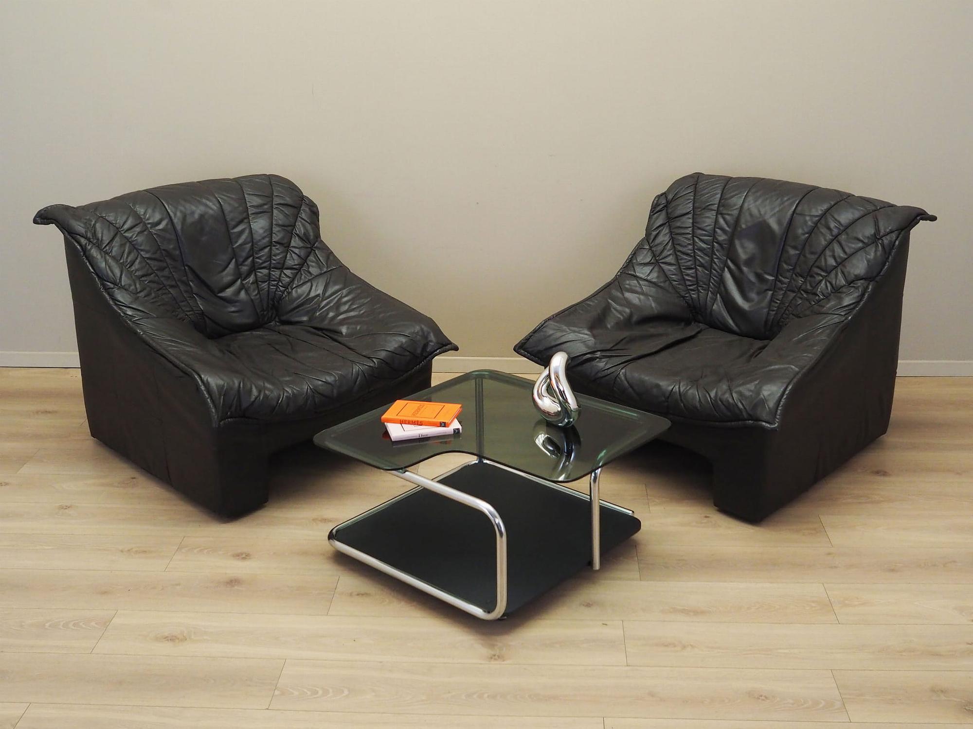 Armchair Leather Black 1960s 1