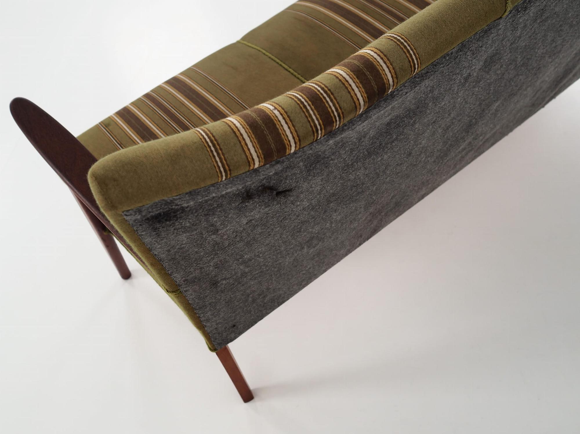 Vintage Sofa Teakholz Textil Grün 1960er Jahre  11