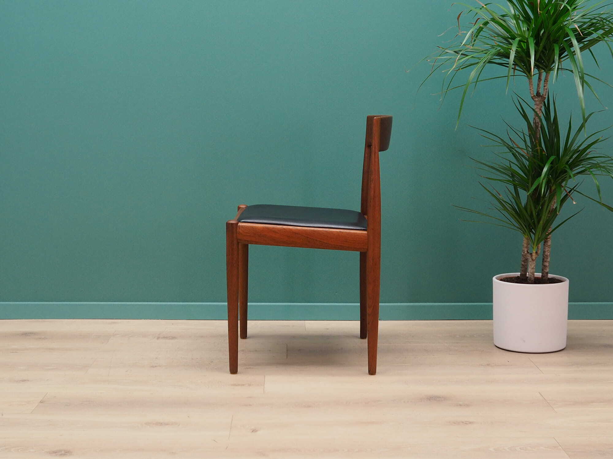 4x Vintage Chair Teak Wood Leather Brown 1970s 8
