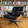Vintage Eames Lounge Chair & Ottoman Leder Schwarz 1950er 1