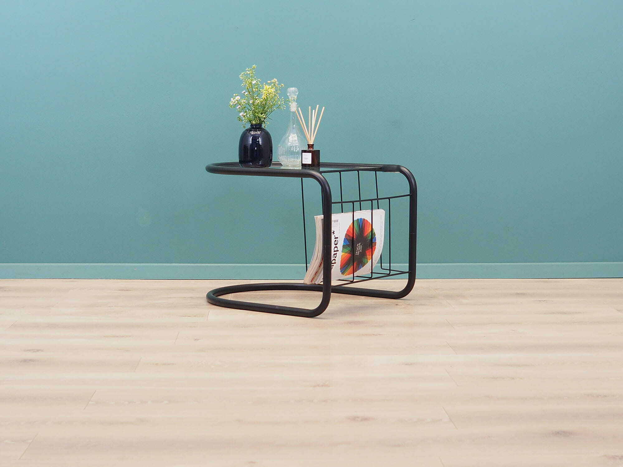 Vintage side table glass metal black 1970s 1