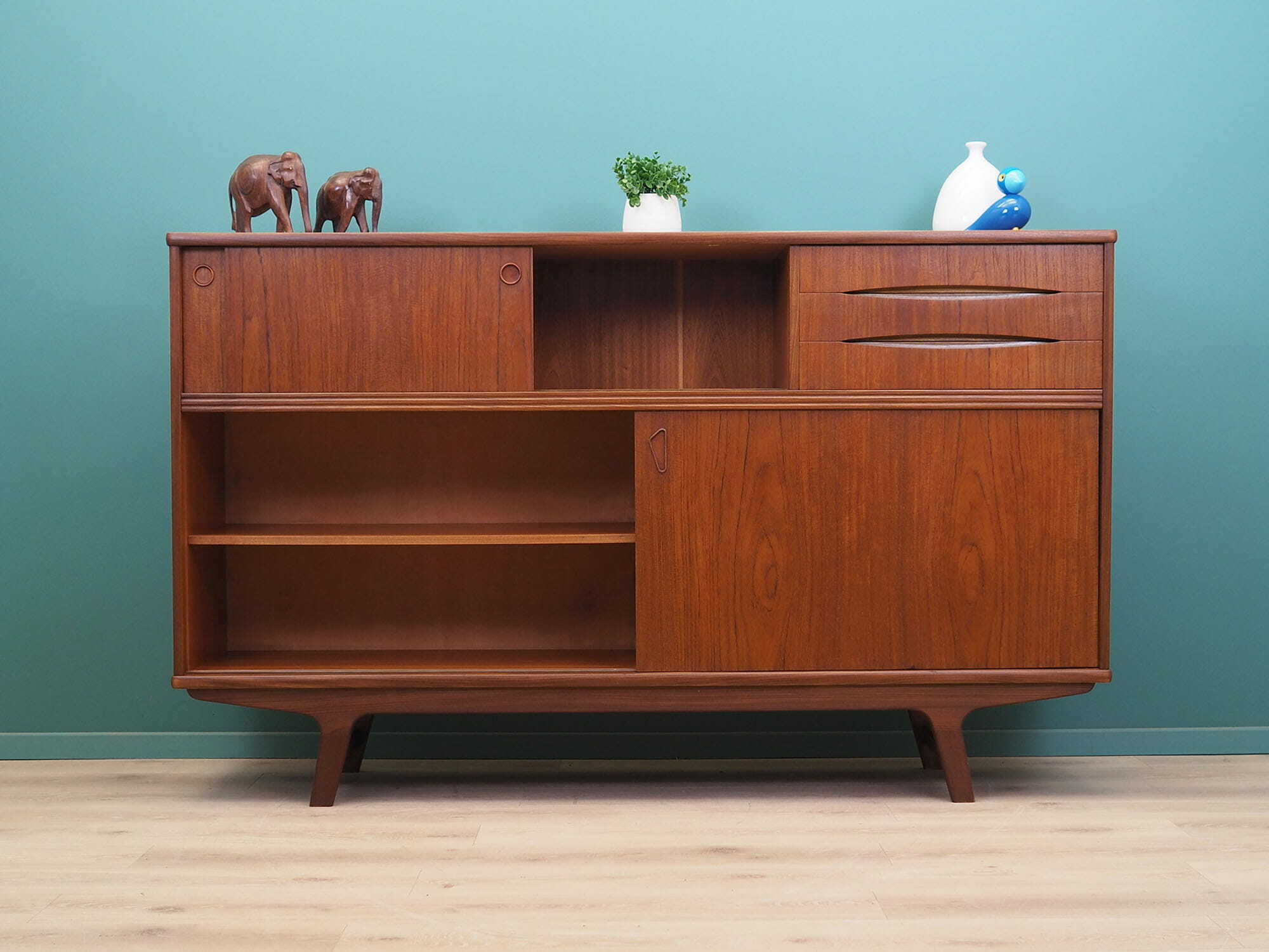 Vintage Highboard Teakholz Braun 1960er Jahre 2