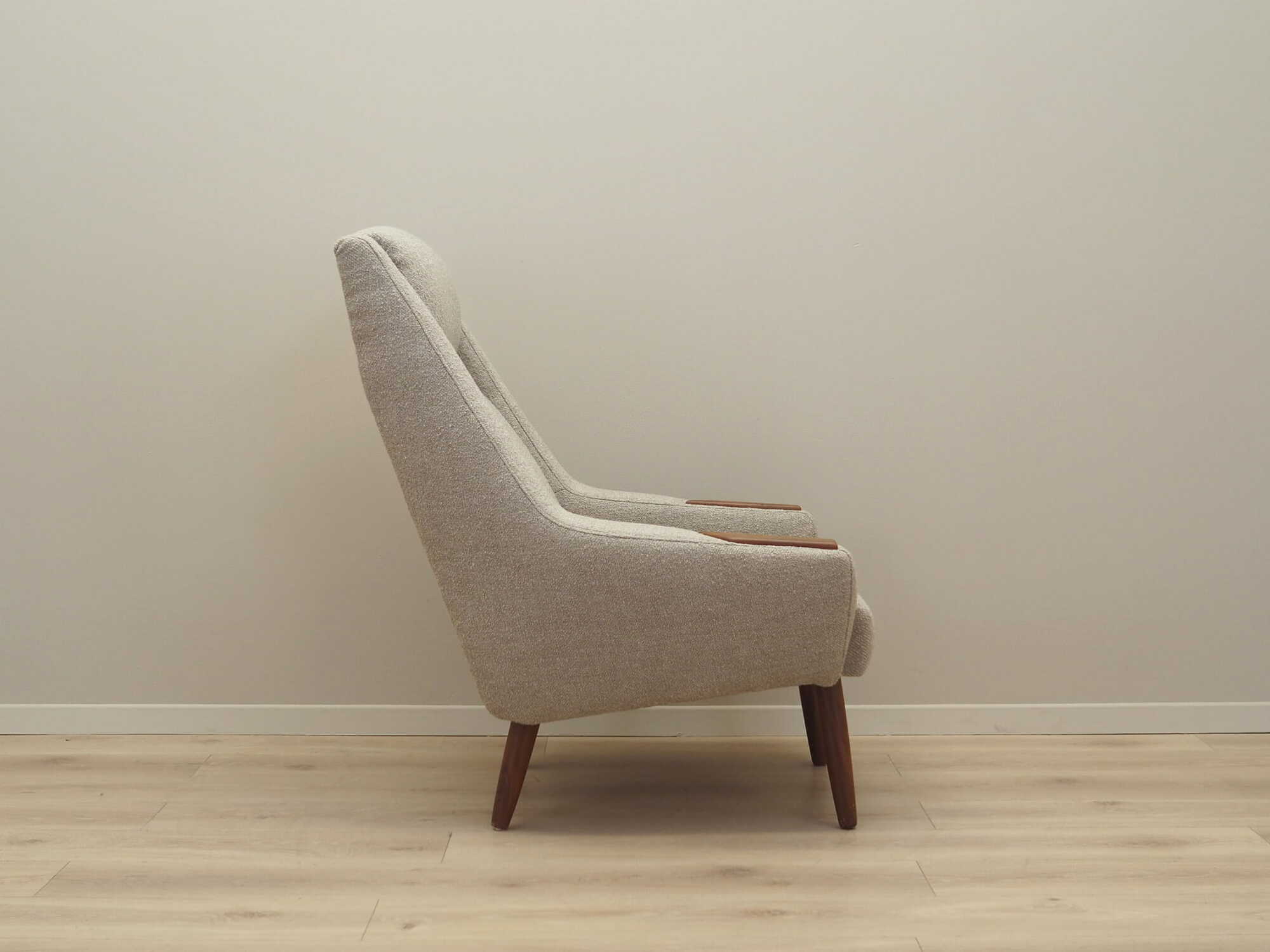 Vintage Sessel Teakholz Textil Beige 1960er Jahre 7