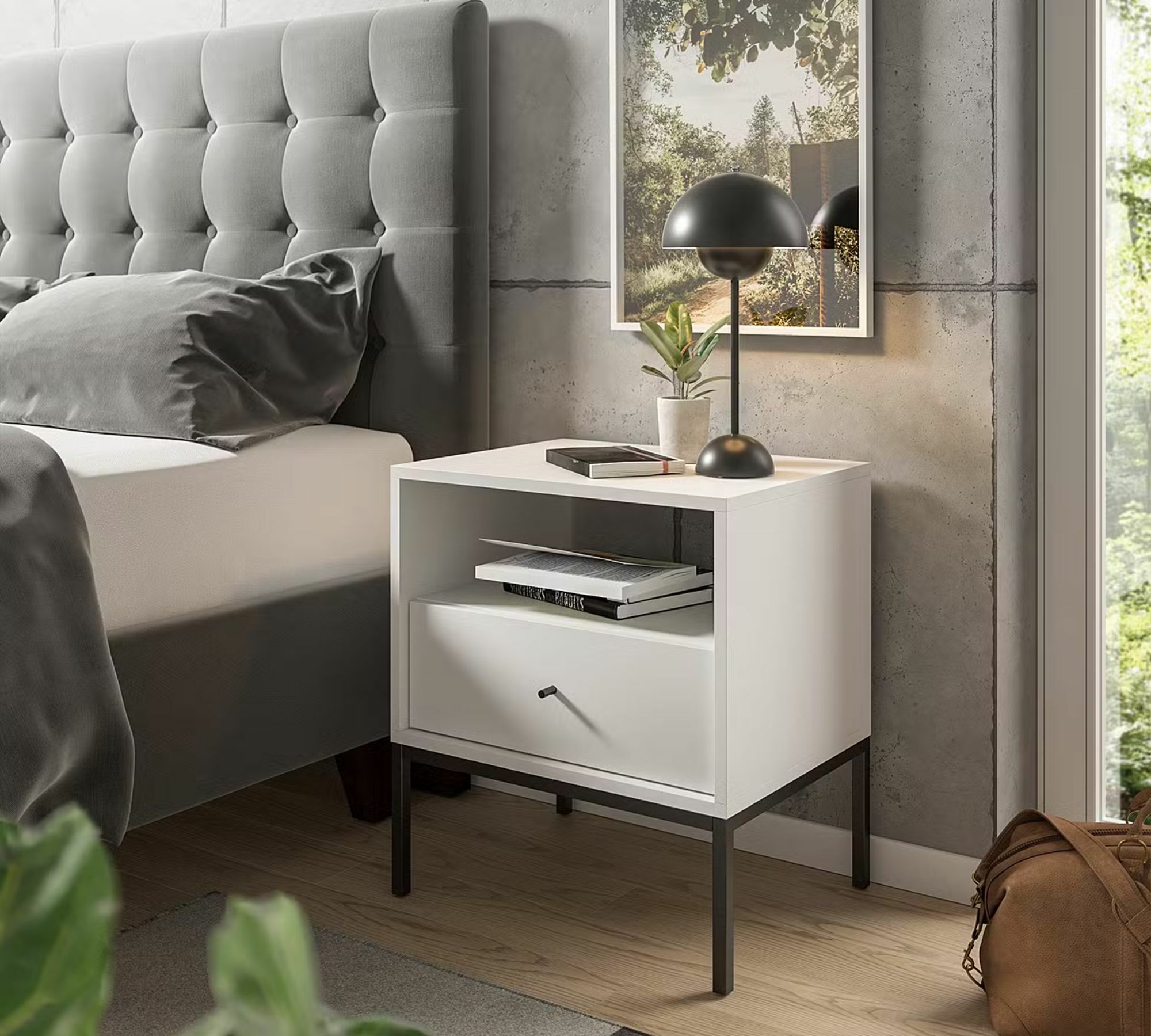 Bandoba Nachtkommode Metall Holz Weiß 0