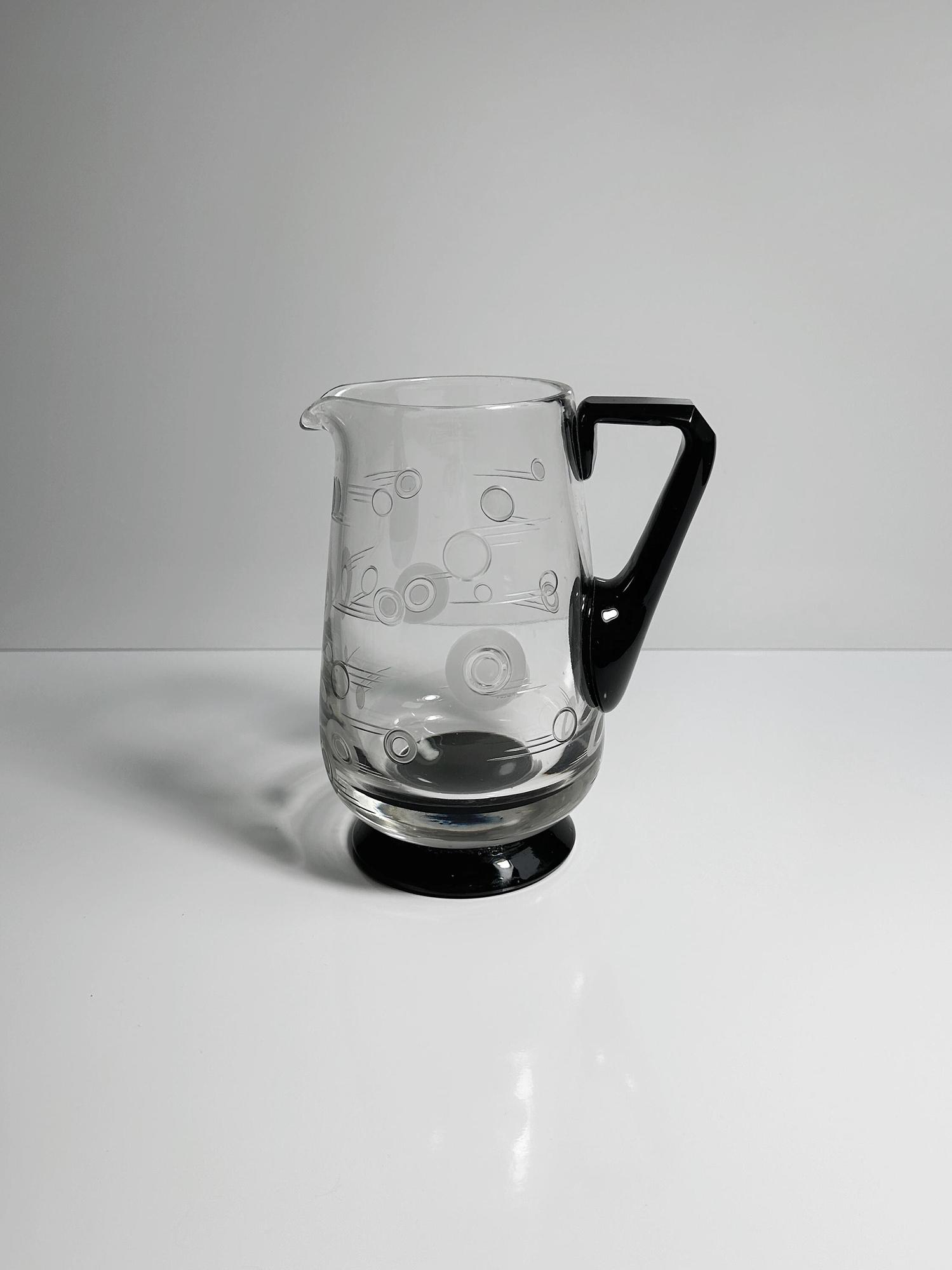 Art Deco Karaffe Frankreich 1930er Schwarzes Glas 0