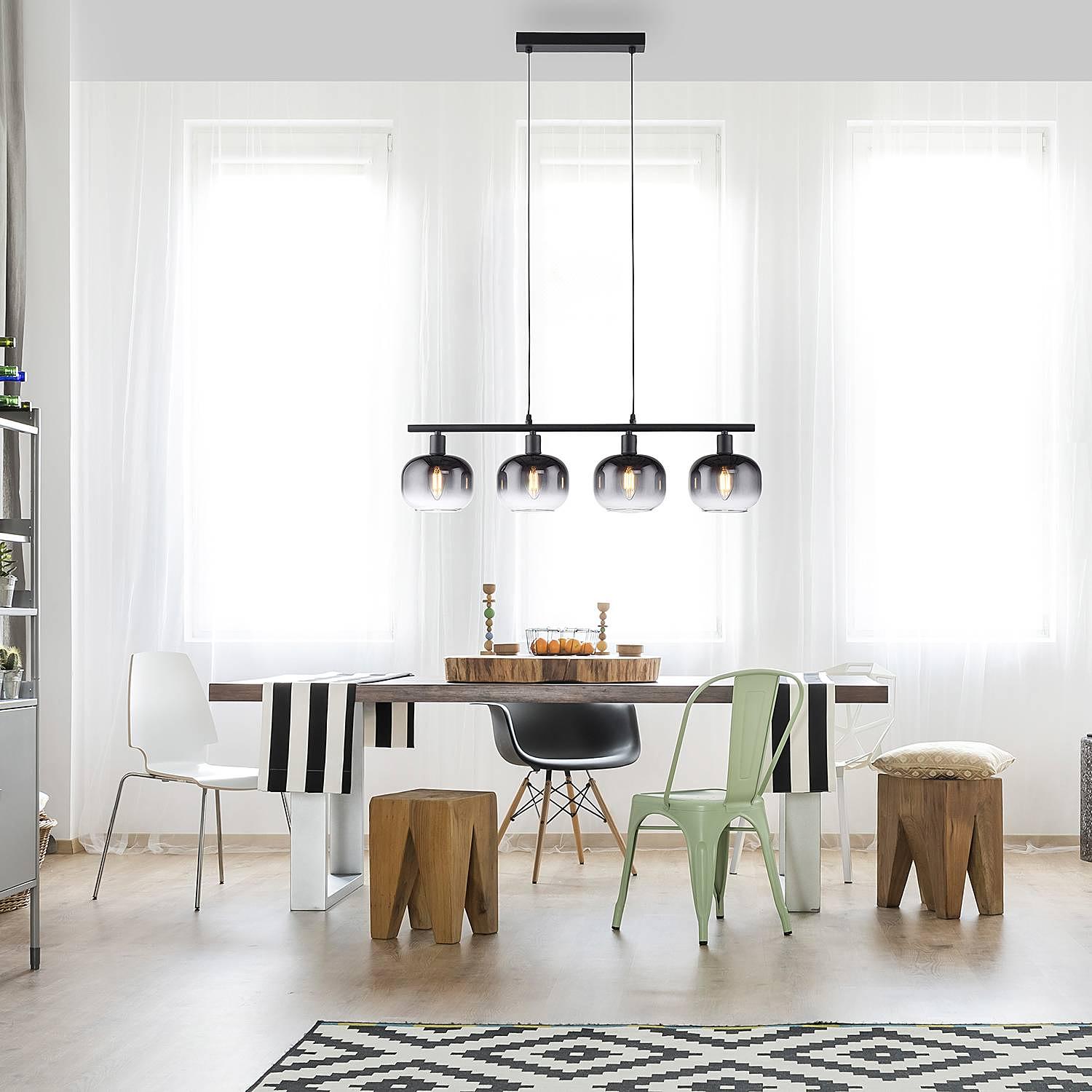 Zea Type B pendant lamp smoked glass iron 4-flame 1