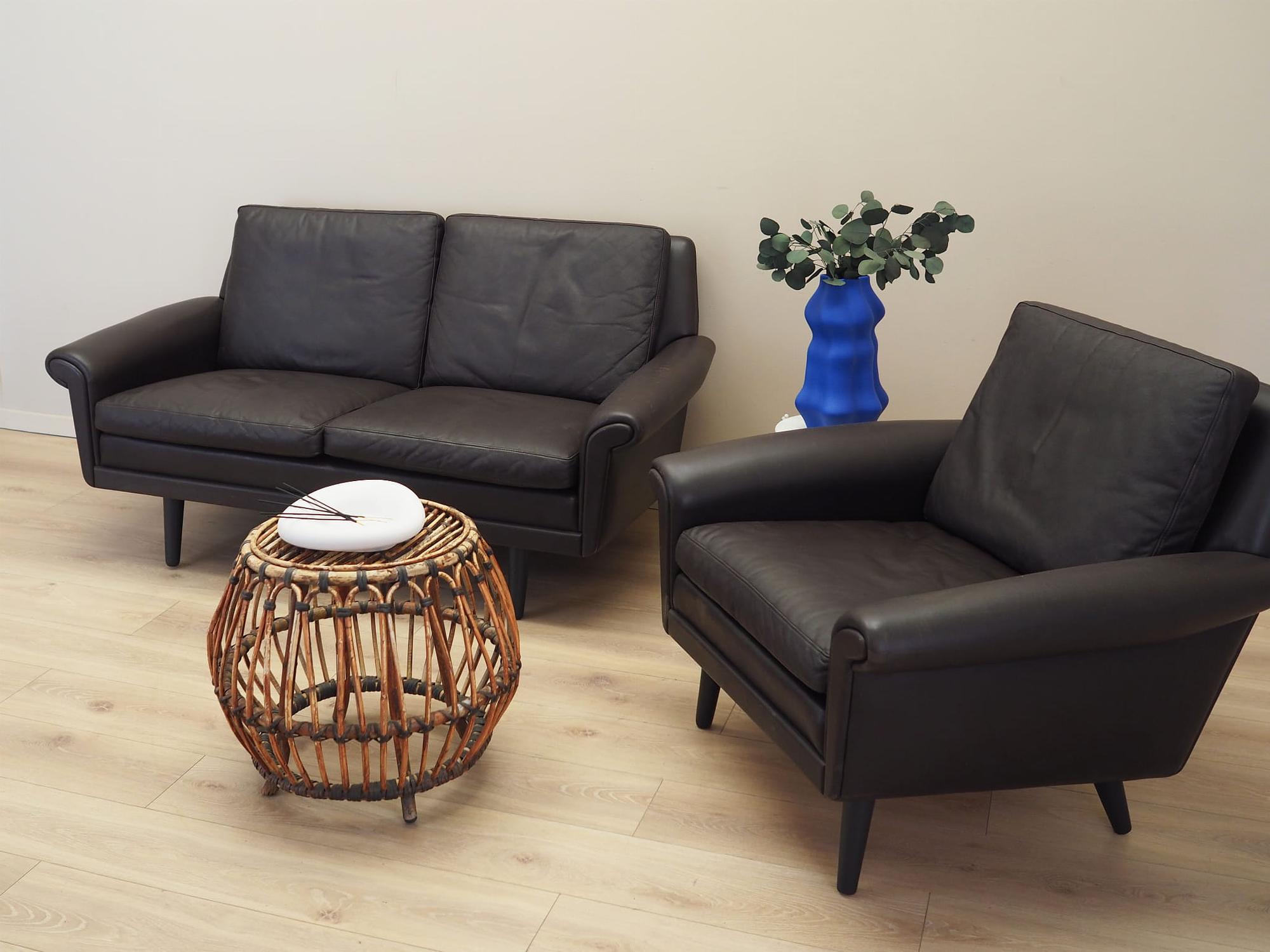 2-seater sofa leather brown 1960s 2