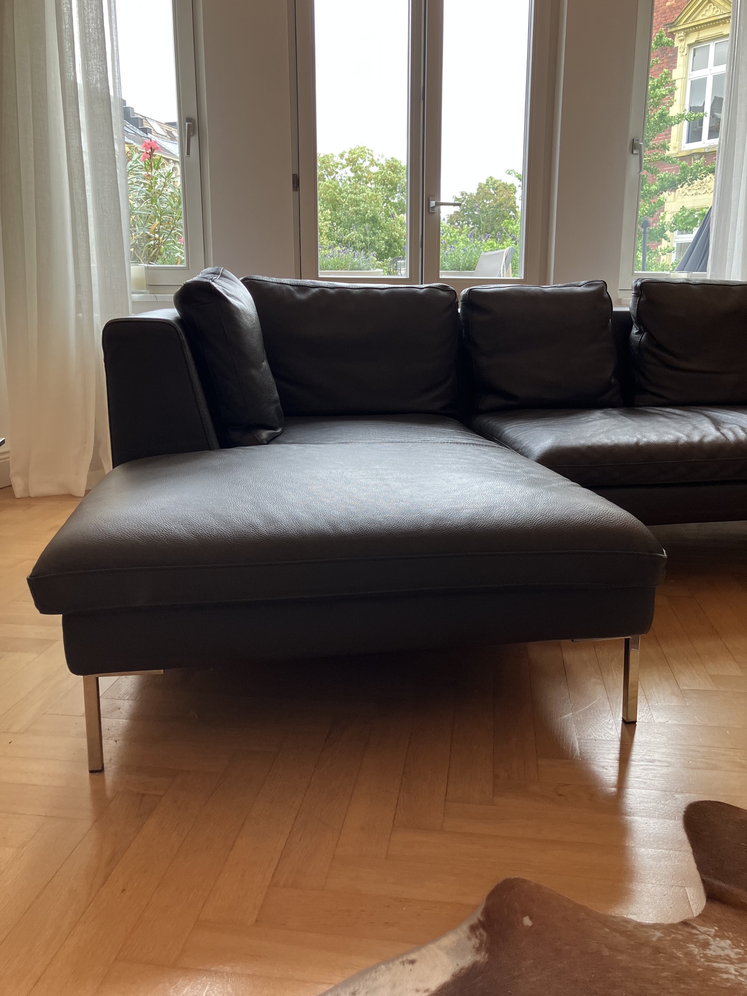 Sofa Récamiere Links Leder Metall Grau 1
