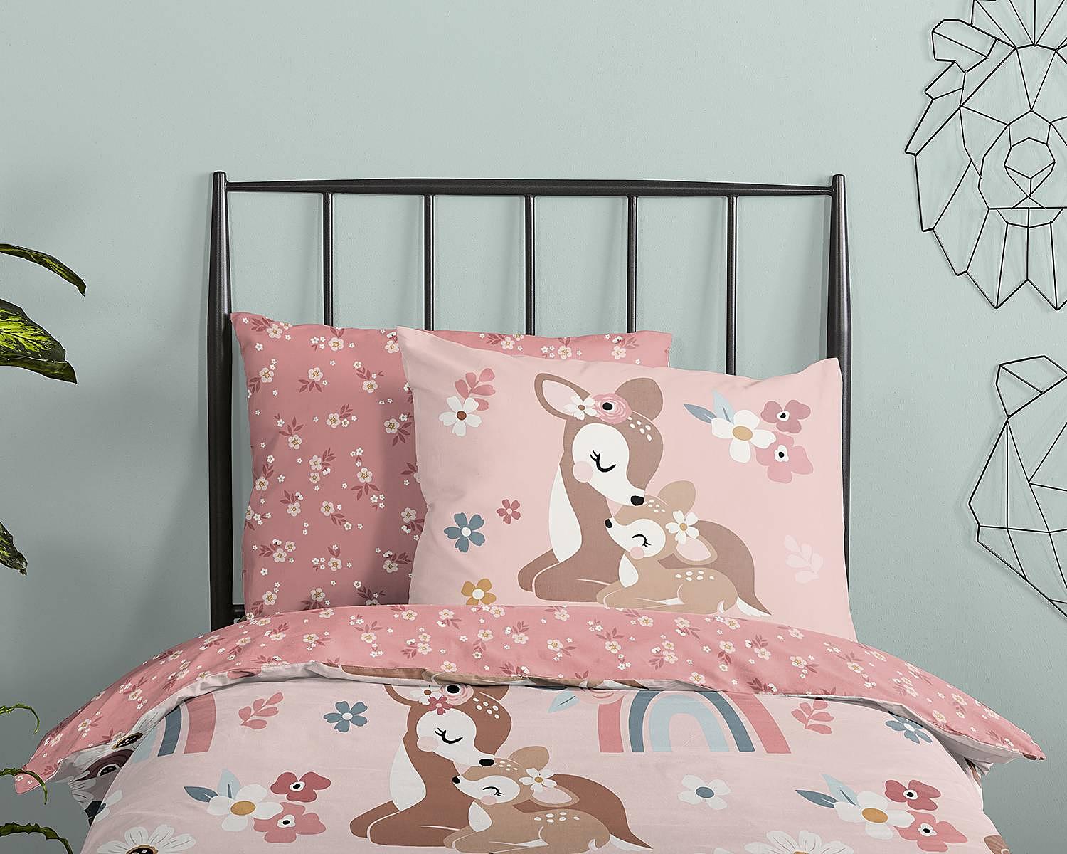 Kinderbettwäsche Rehkitz Baumwolle Rosa 3