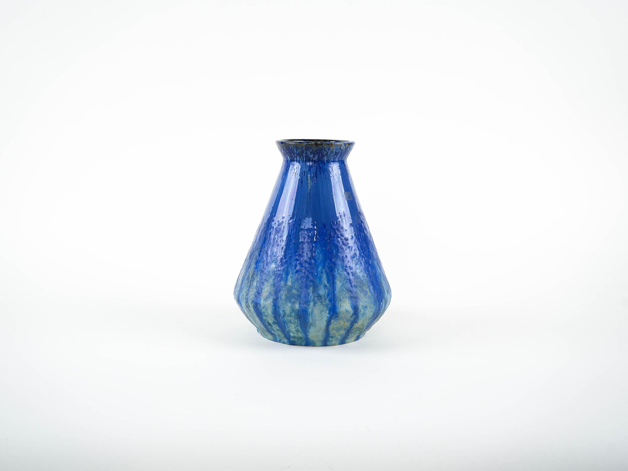 Keramikvase Blaue 1960er Jahre 2