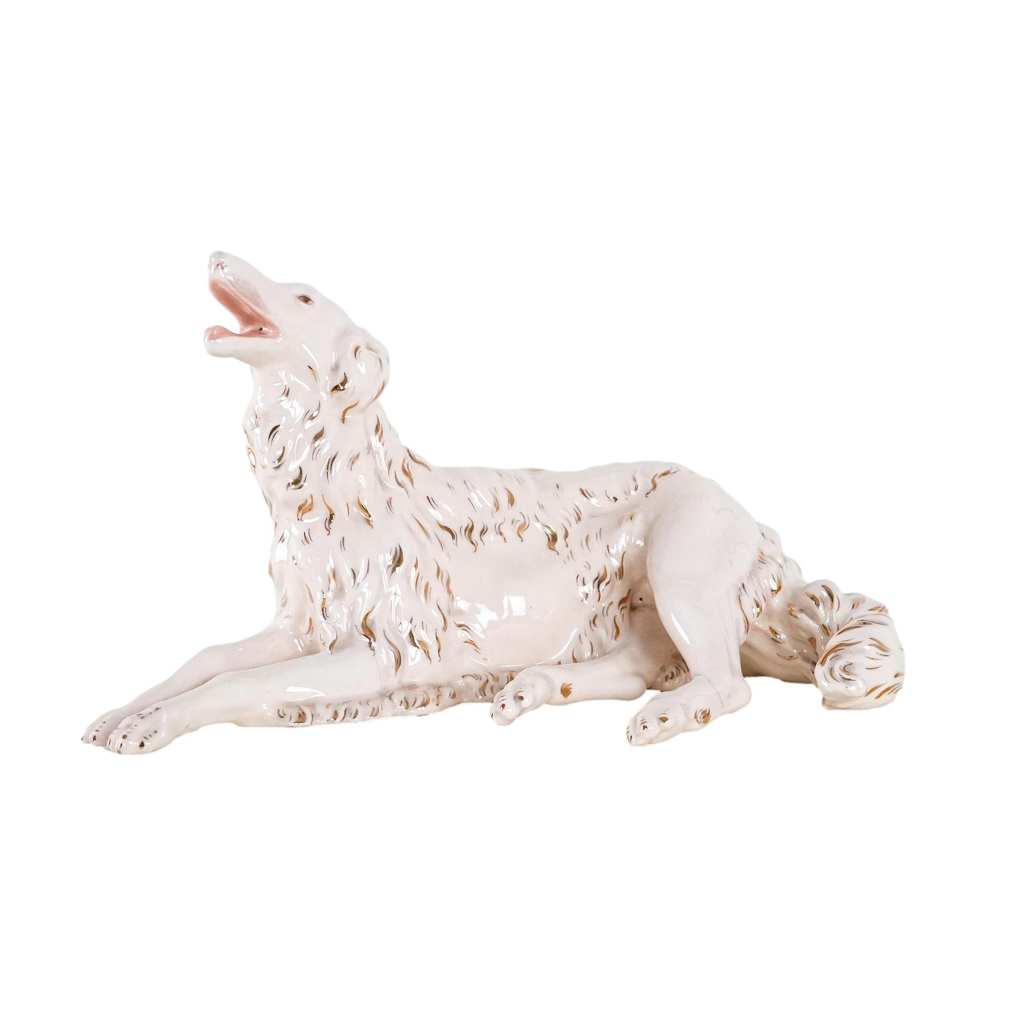 Porzellanfigur Barsoi Creme 1960er Jahre 0