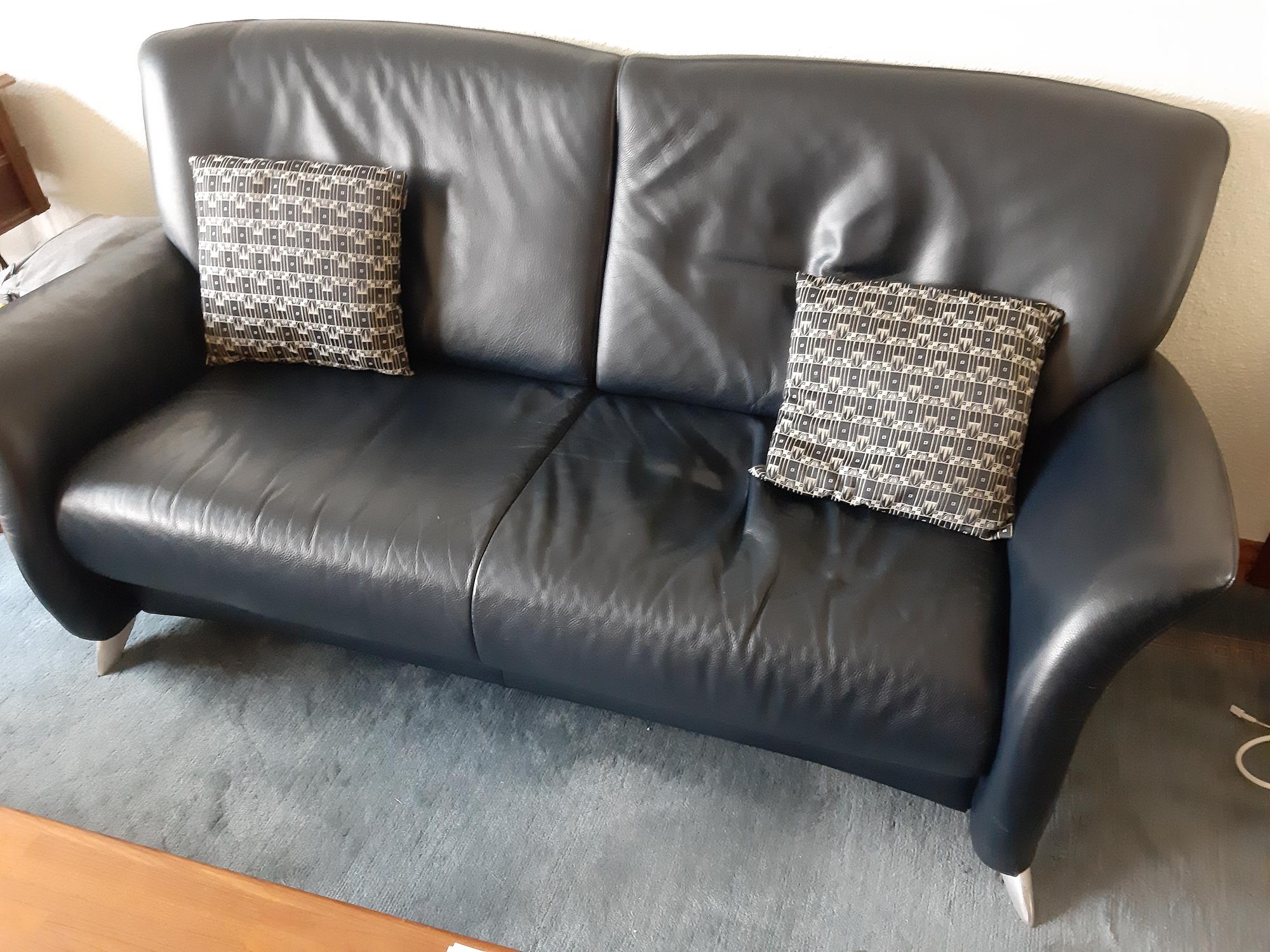 2x Sofa 2-Sitzer Leder Dunkelblau 0