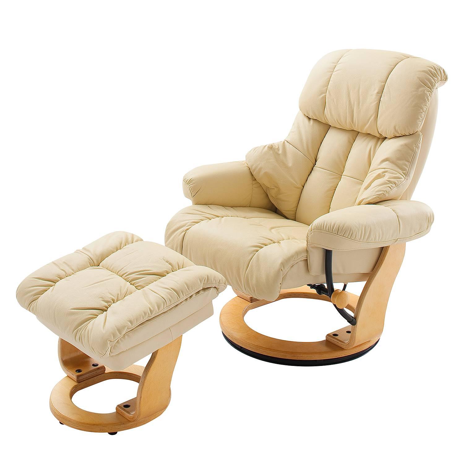 Relaxsessel Grunewald mit Hocker Echtleder Kunstleder Creme 0