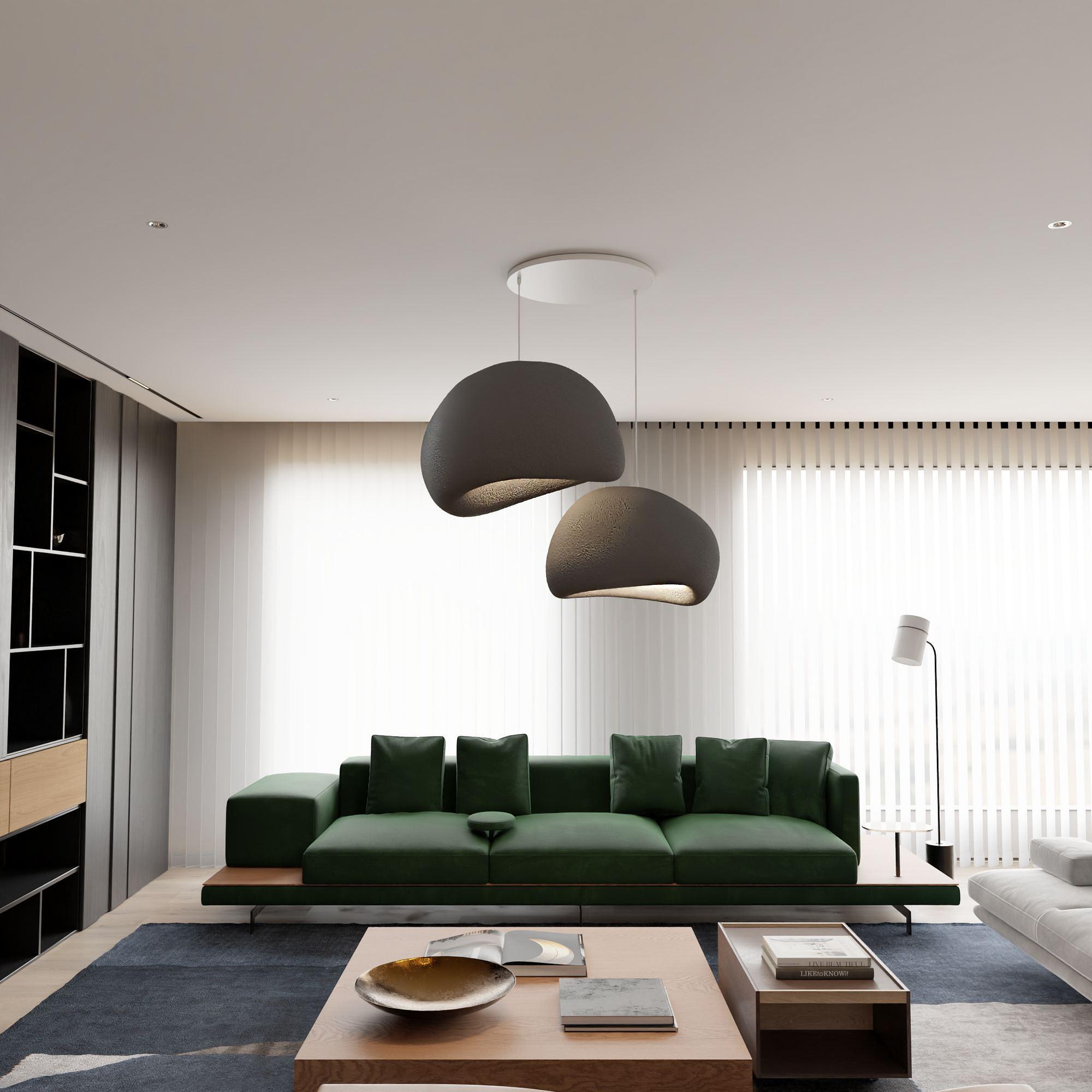 2-Flammig Wabi Sabi Chalkforms Pendelleuchte Beton Grau 4