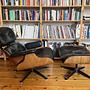 Vintage Eames Lounge Chair & Ottoman Leder Schwarz 1950er 0