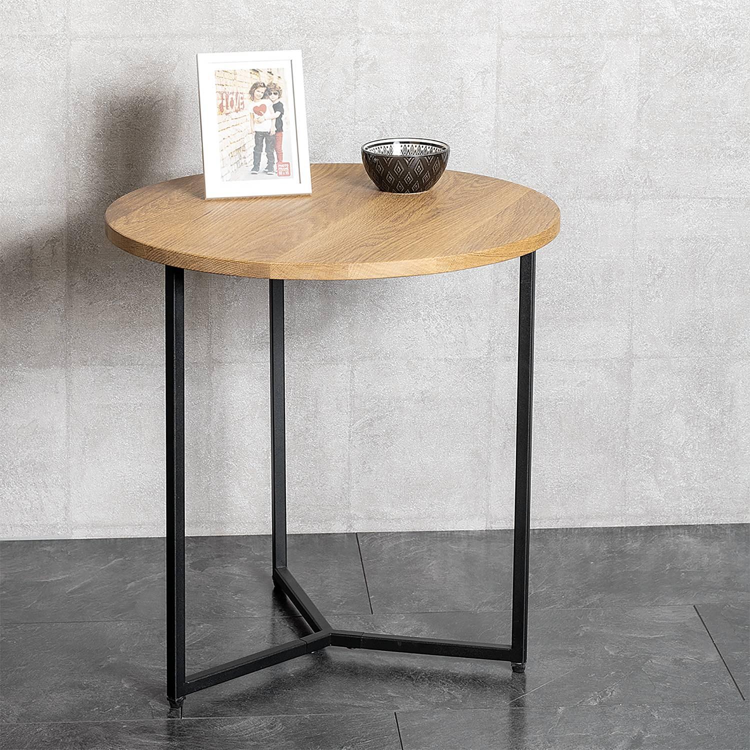 Northfield Round Side Table Oak Steel 2