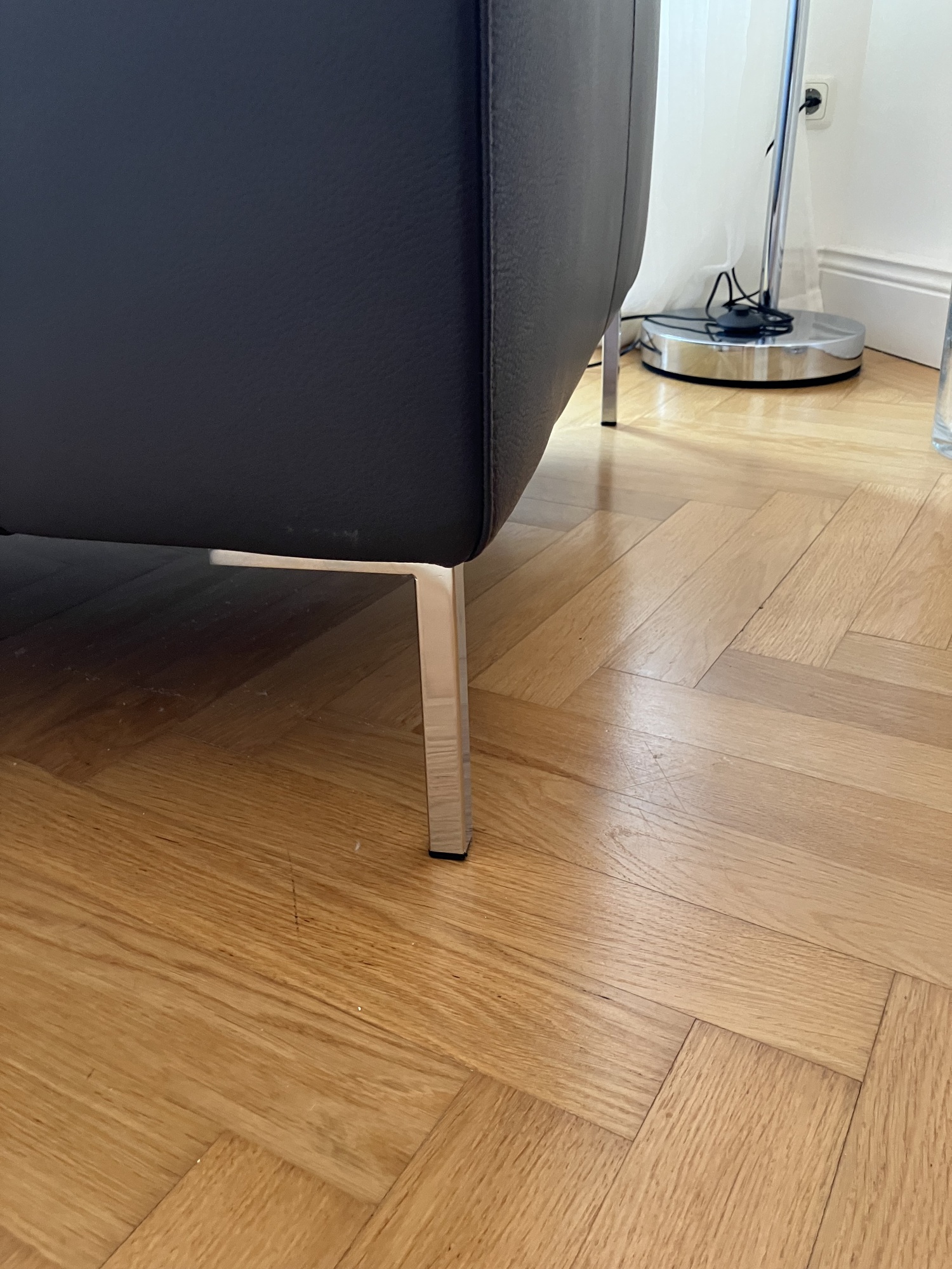 Sofa Récamiere Links Leder Metall Grau 2