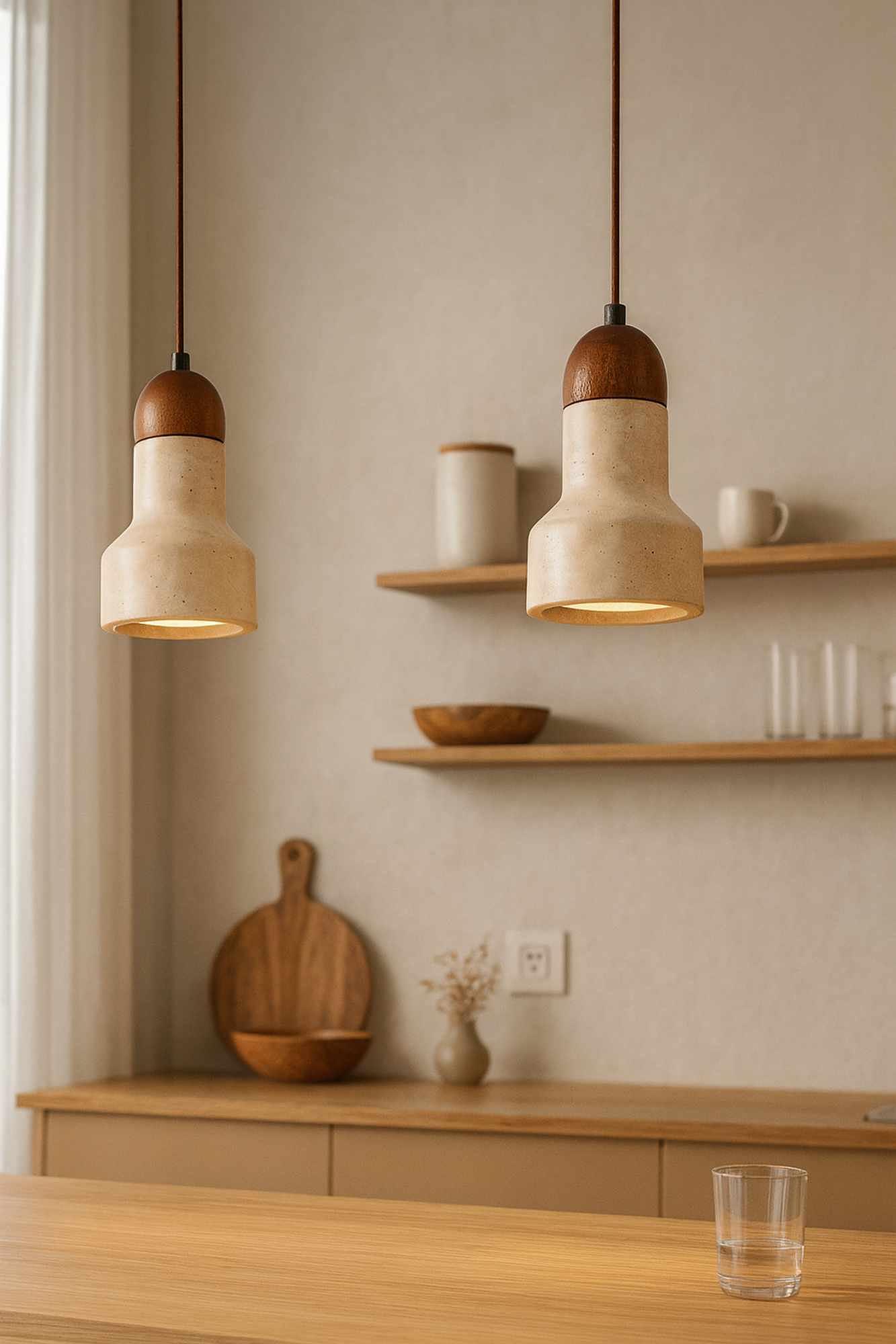 Swis Pendant Light Travertine Walnut Wood Brown 3