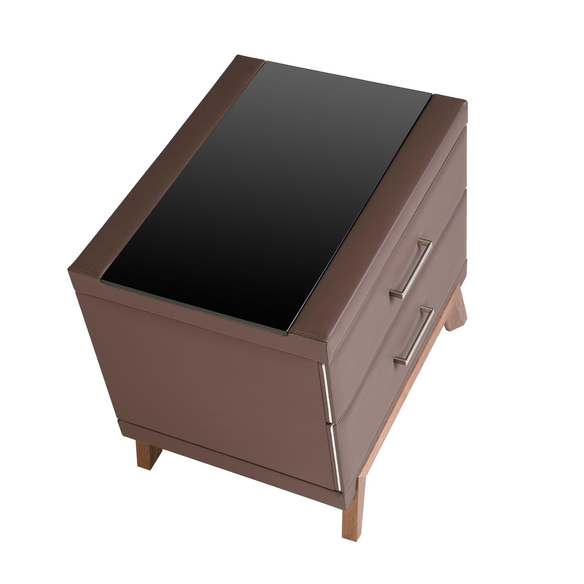 Comodino in ecopelle con piano in vetro 7