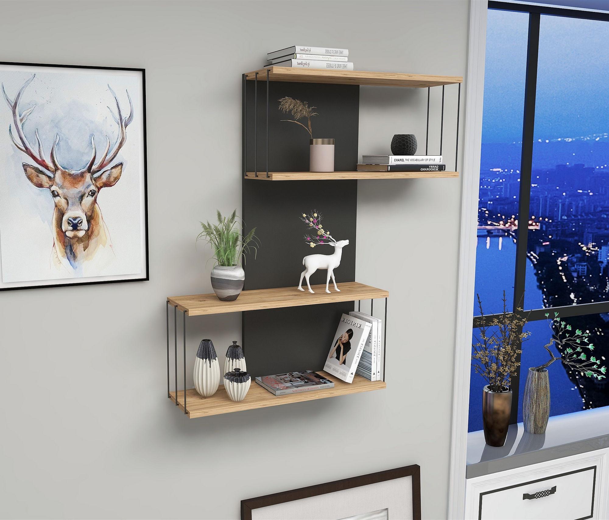 Destan Wandregal Holzfurnier Anthrazit 1