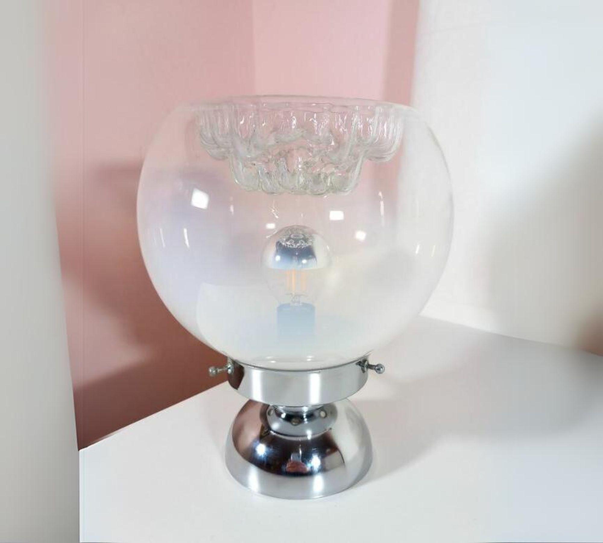 Vintage Tischleuchte Glas Chrom Weiß 0