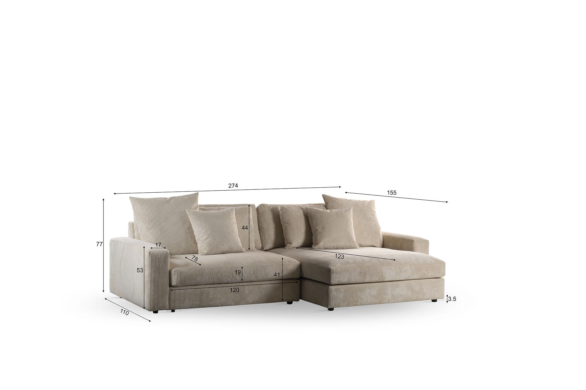 Sofa 3-Sitzer Chaiselongue Rechts Links Teakholz Beige 9