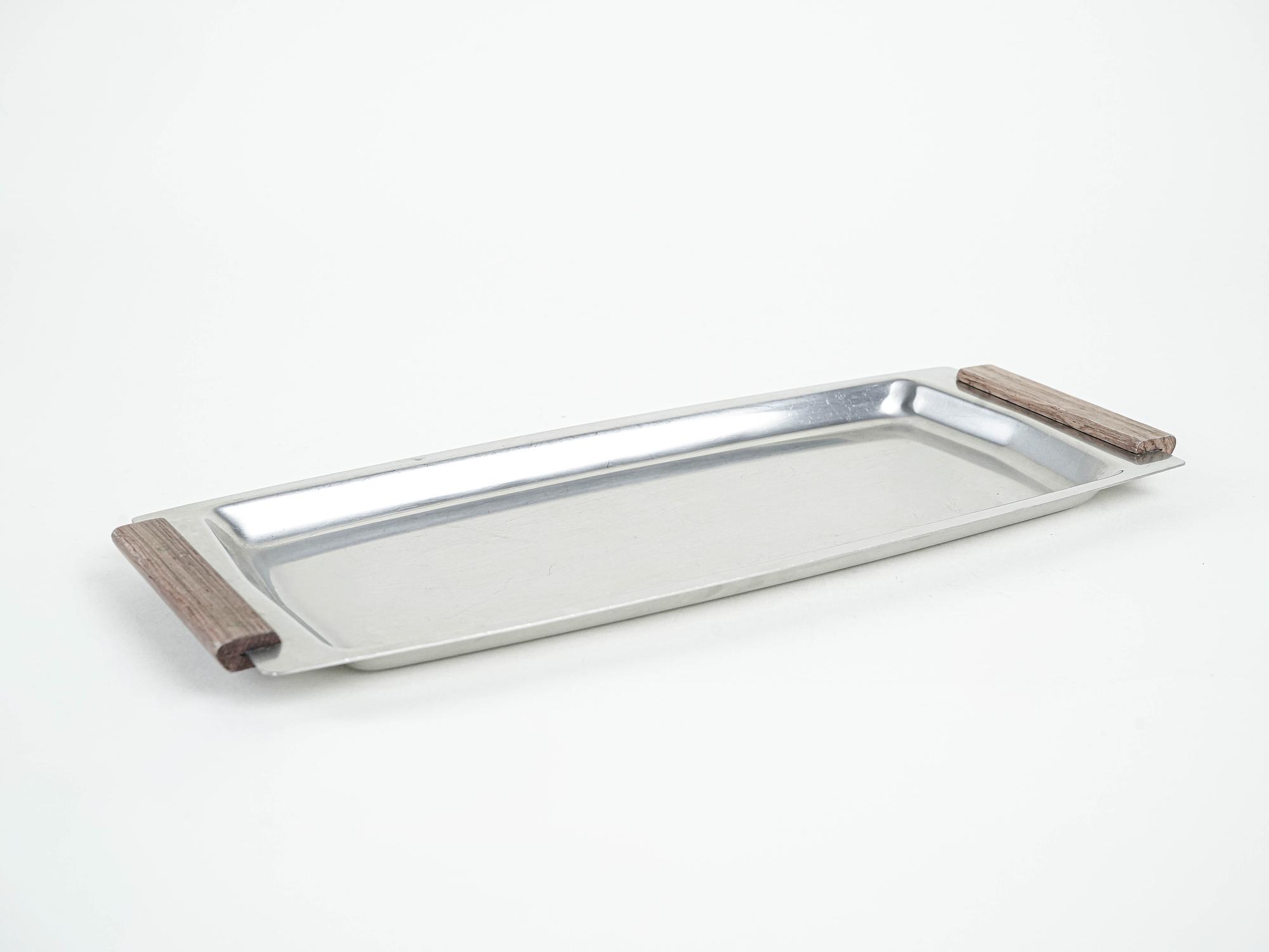 Rechteckiges Edelstahltablett 1970er Jahre 2