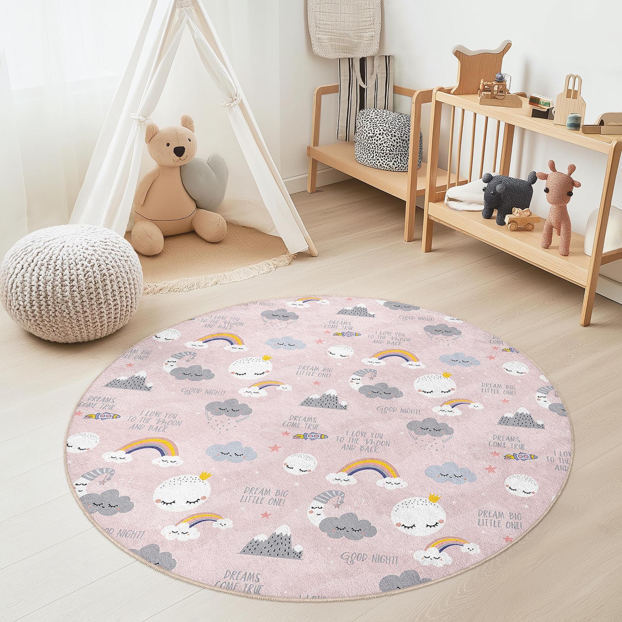 Cloud and rainbow children's rug Multicolored Ø120cm 3