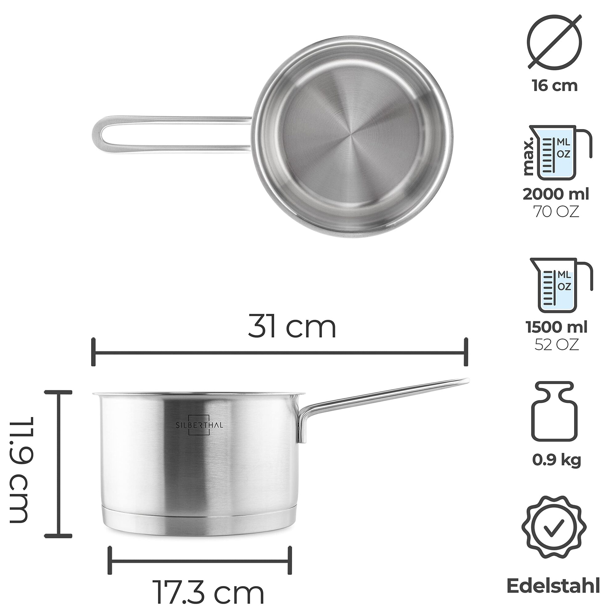 Stielkasserolle Induktion Edelstahl Silber 5