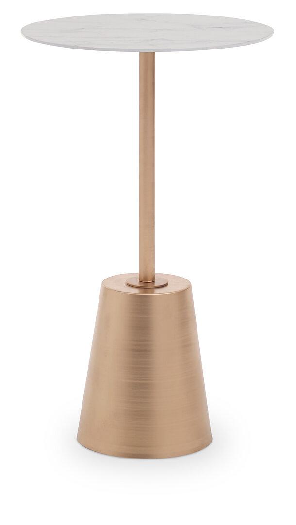 Avola Round Side Table Marble Look White Gold 0