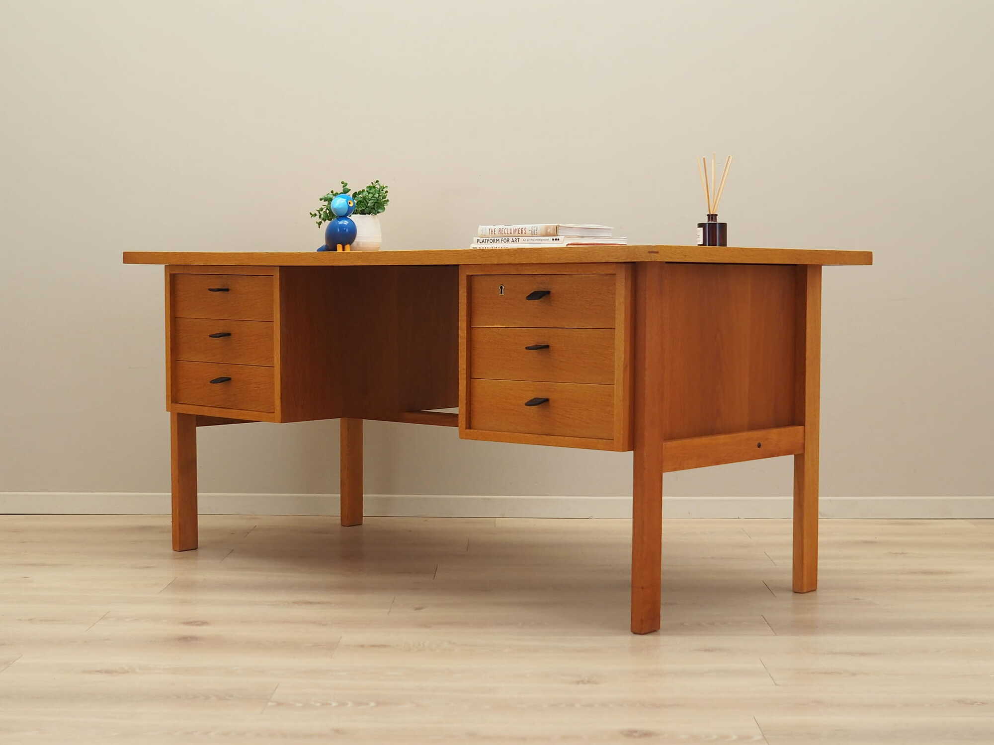 Vintage Desk Ash Wood Brown 1960s 2