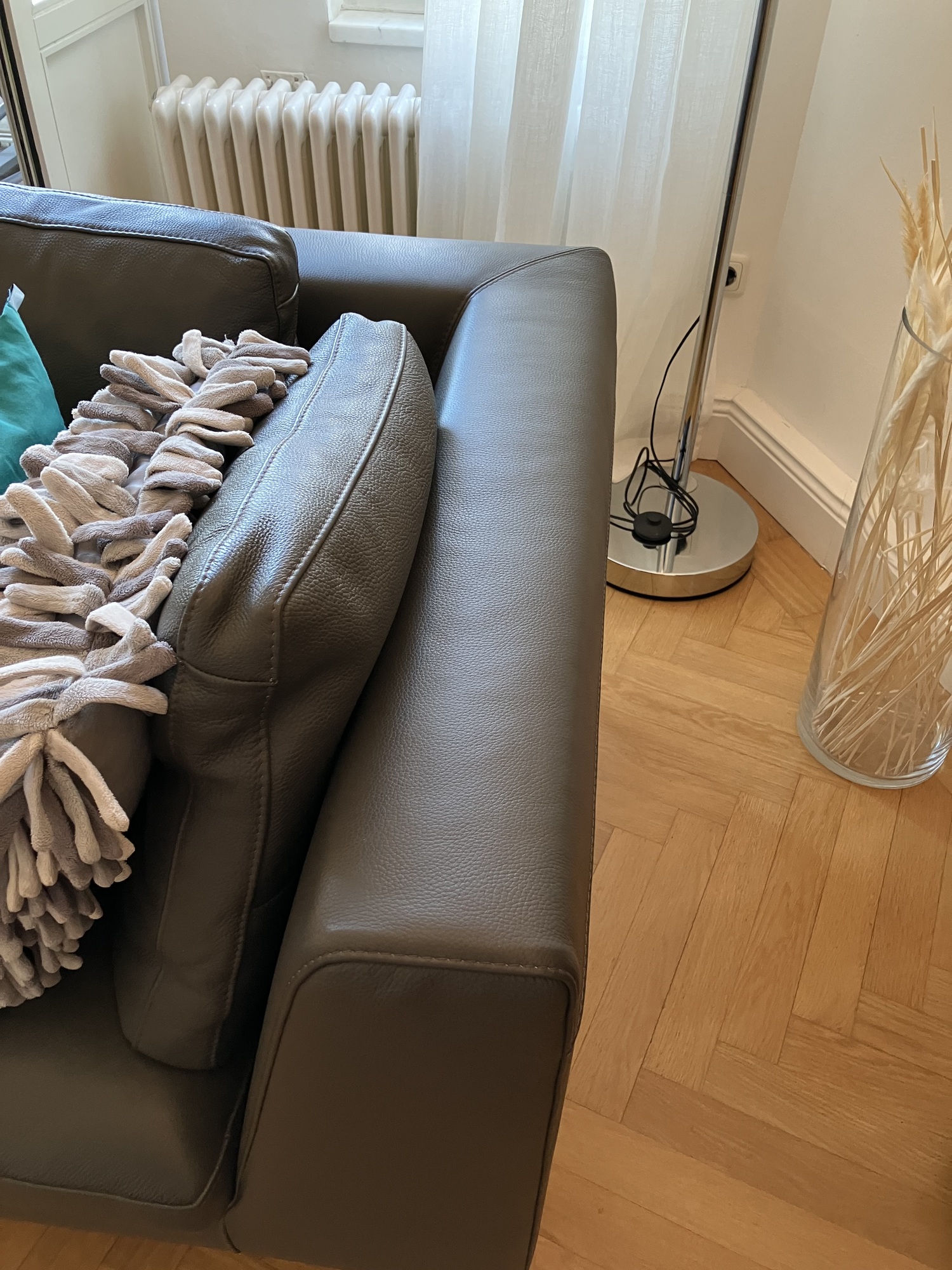 Sofa Récamiere Links Leder Metall Grau 3