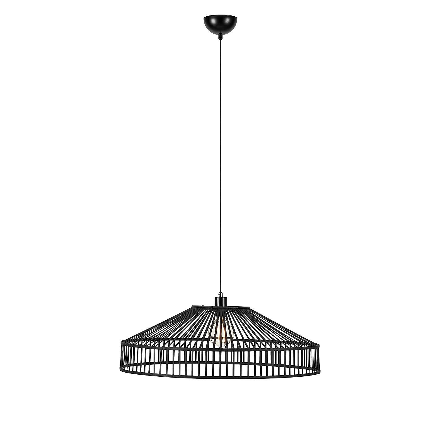 1-Flame Pendant Lamp Tapa Iron Bamboo Black 1