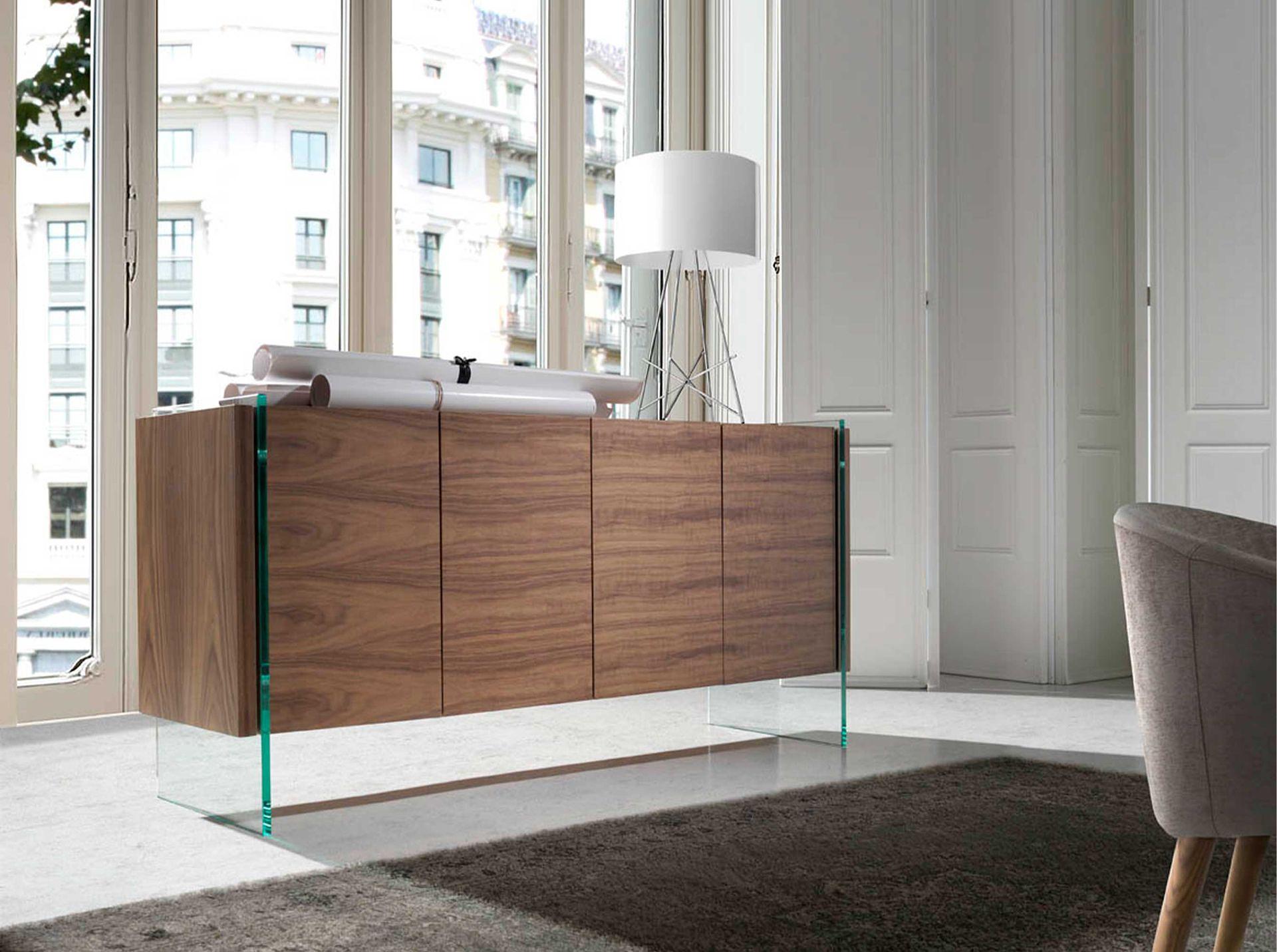 Sideboard Walnut wood Glass Brown 2
