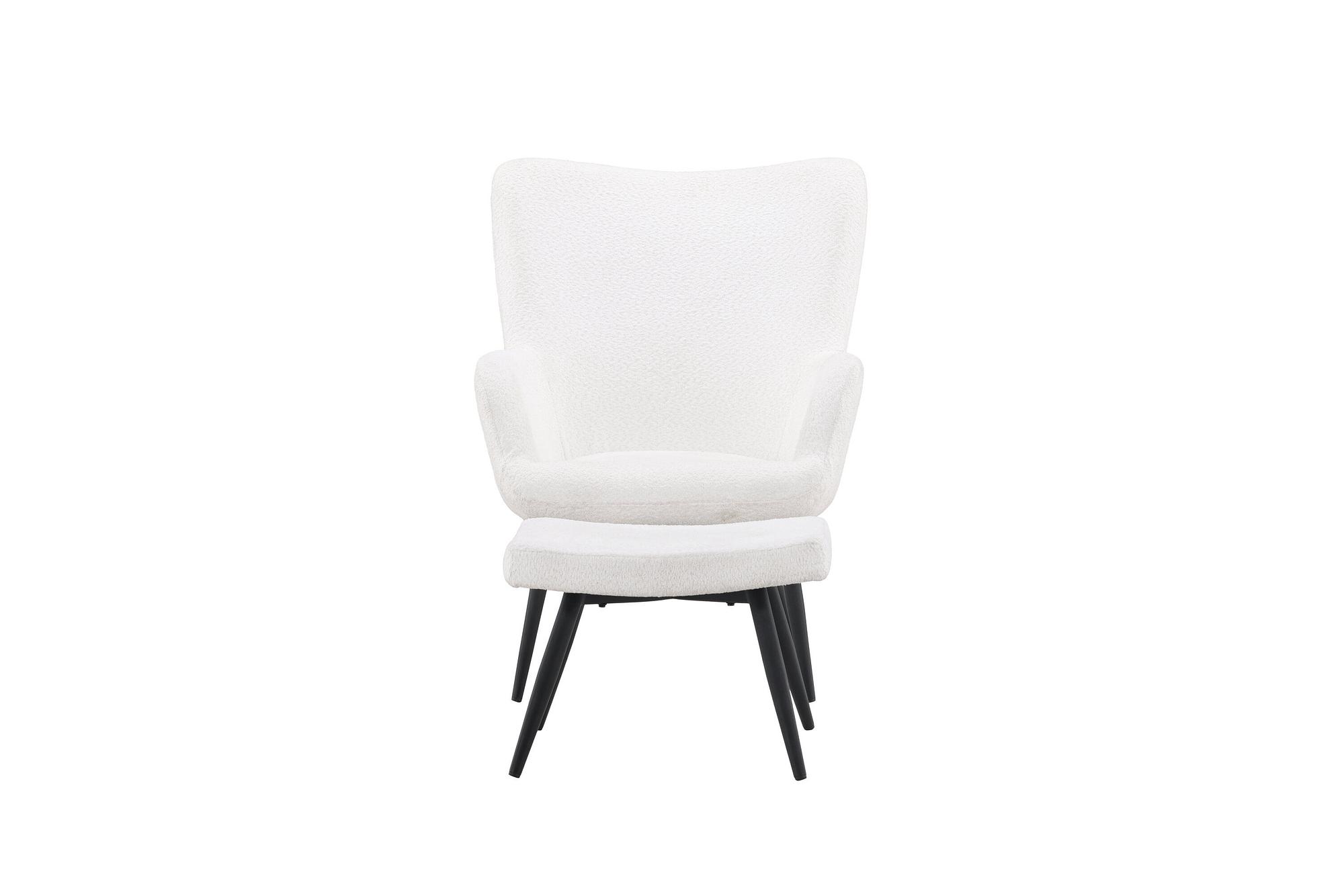 Como Armchair with Footstool Bouclé Black White 0