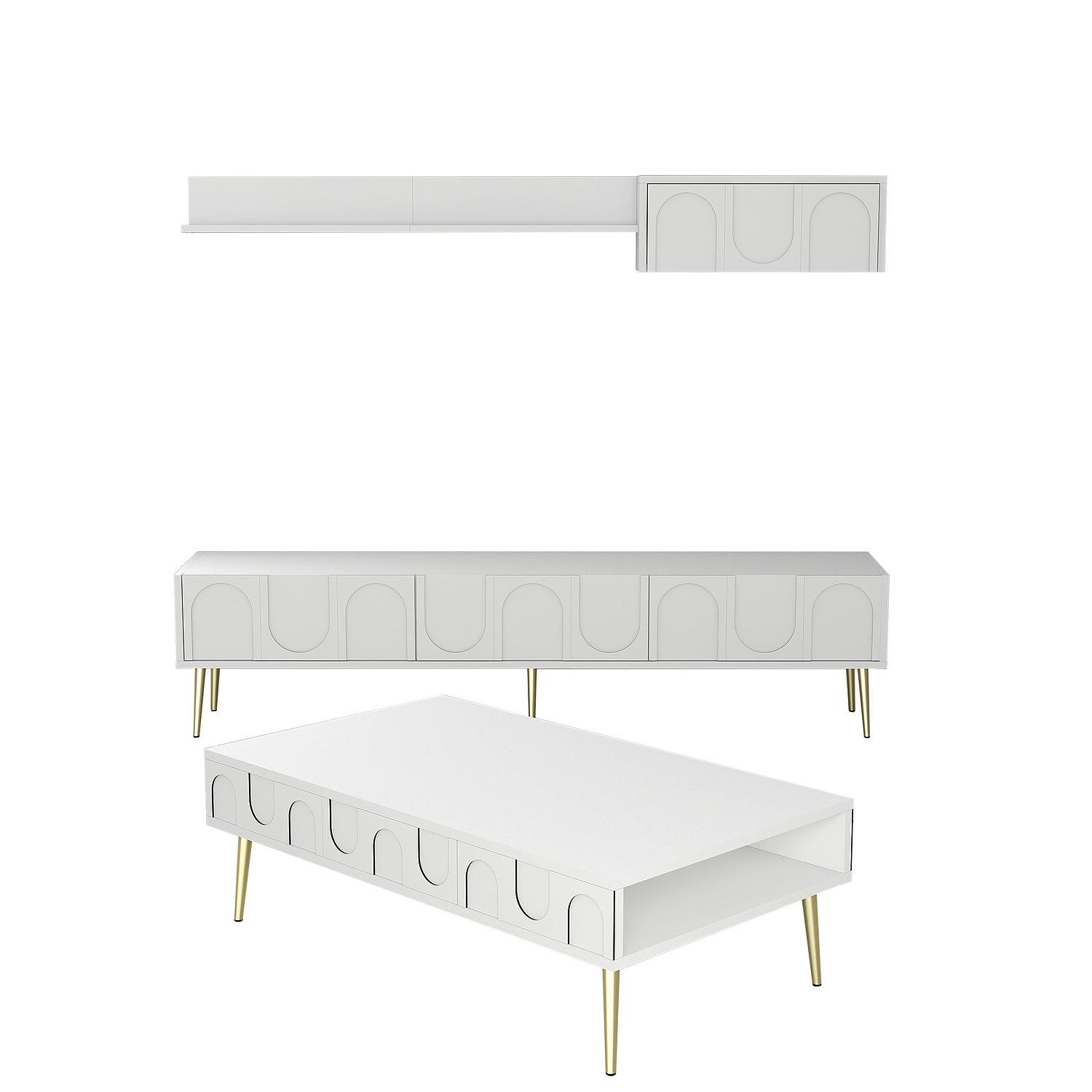 Lyon 3 Living room furniture set Wood veneer White Gold 4