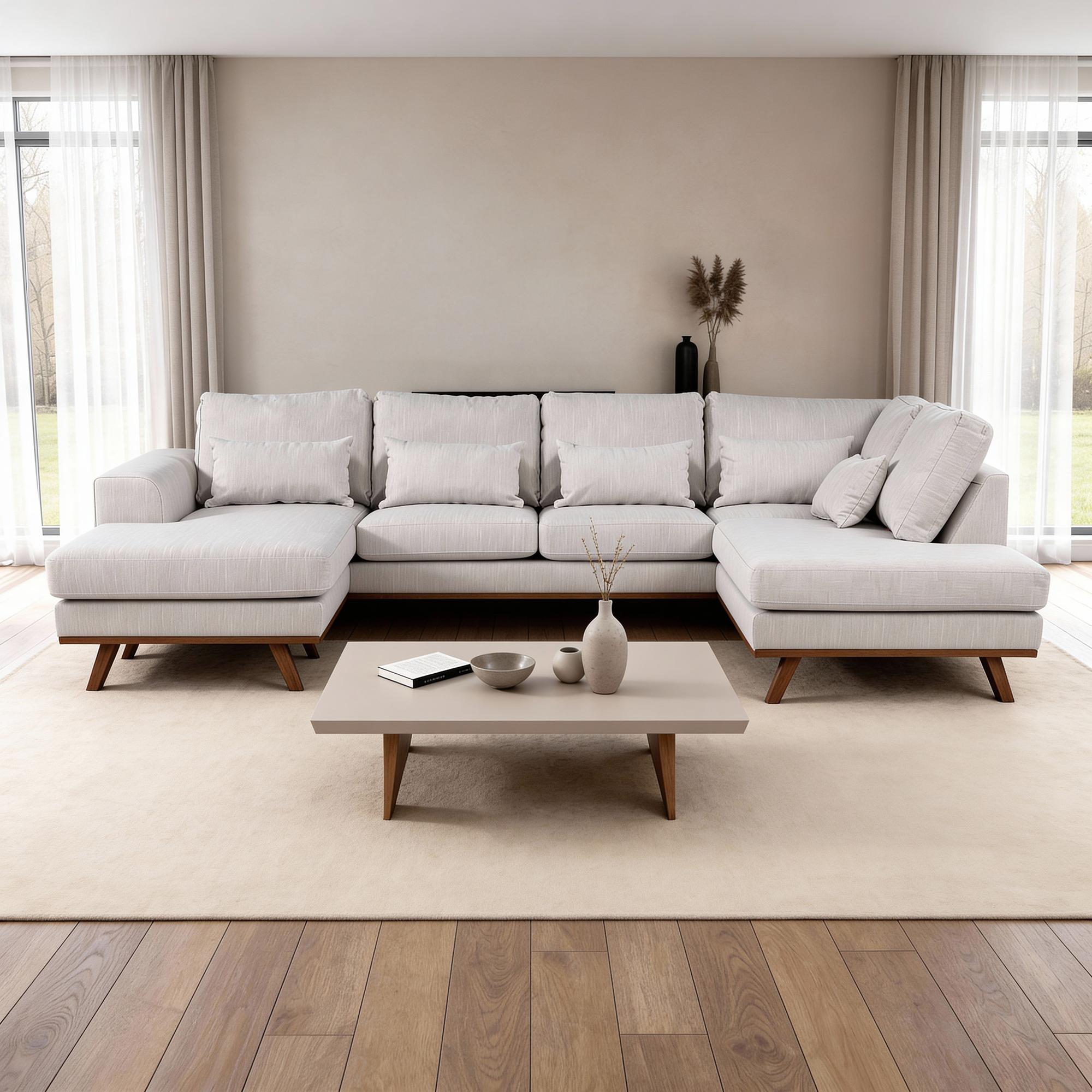 Ecksofa Japandi 3-Sitzer Rechts Beige 0
