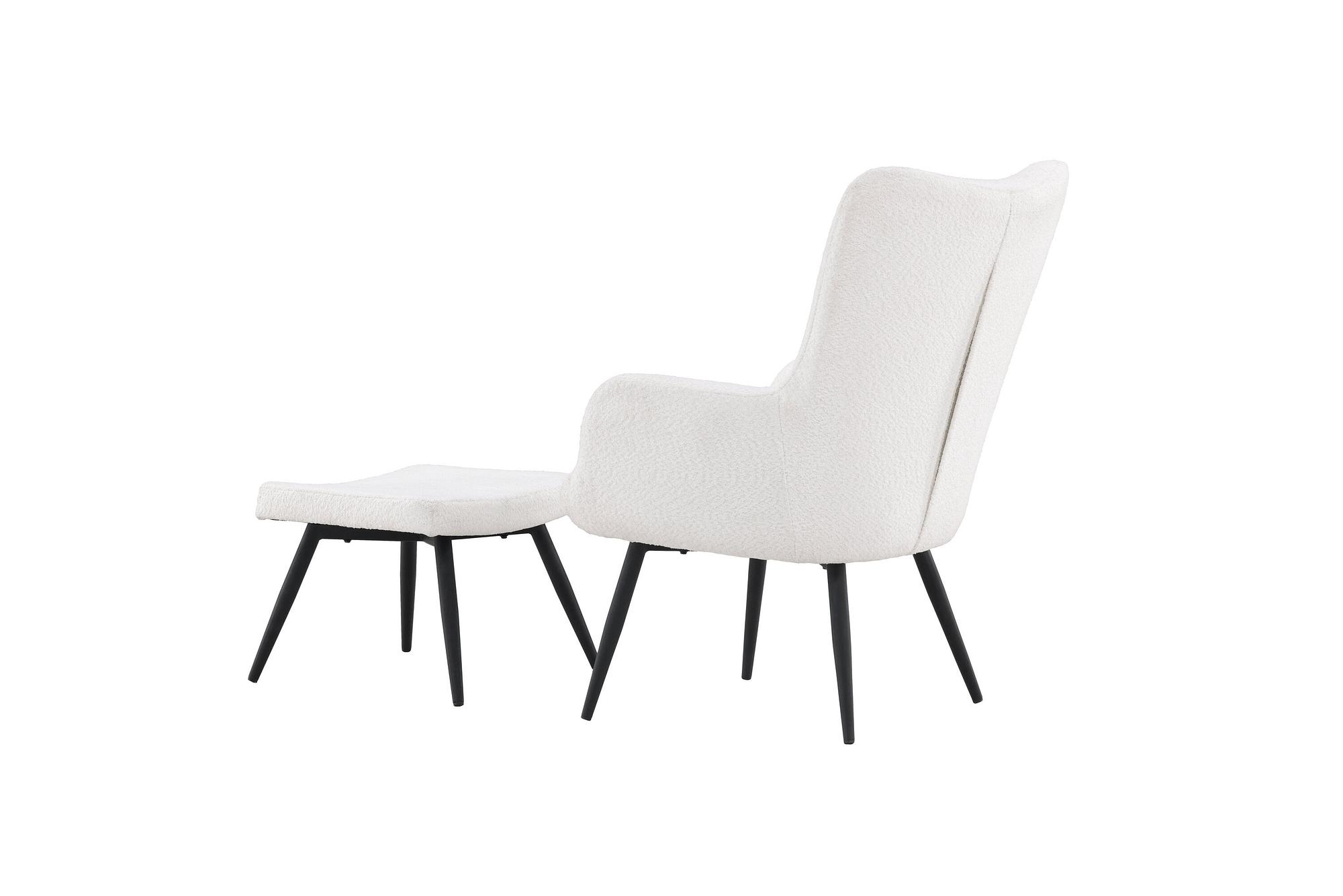 Como Armchair with Footstool Bouclé Black White 4