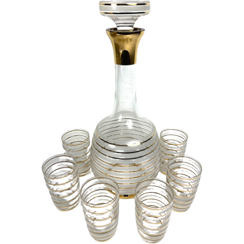 Carafe with 6 glasses gold stripes 0