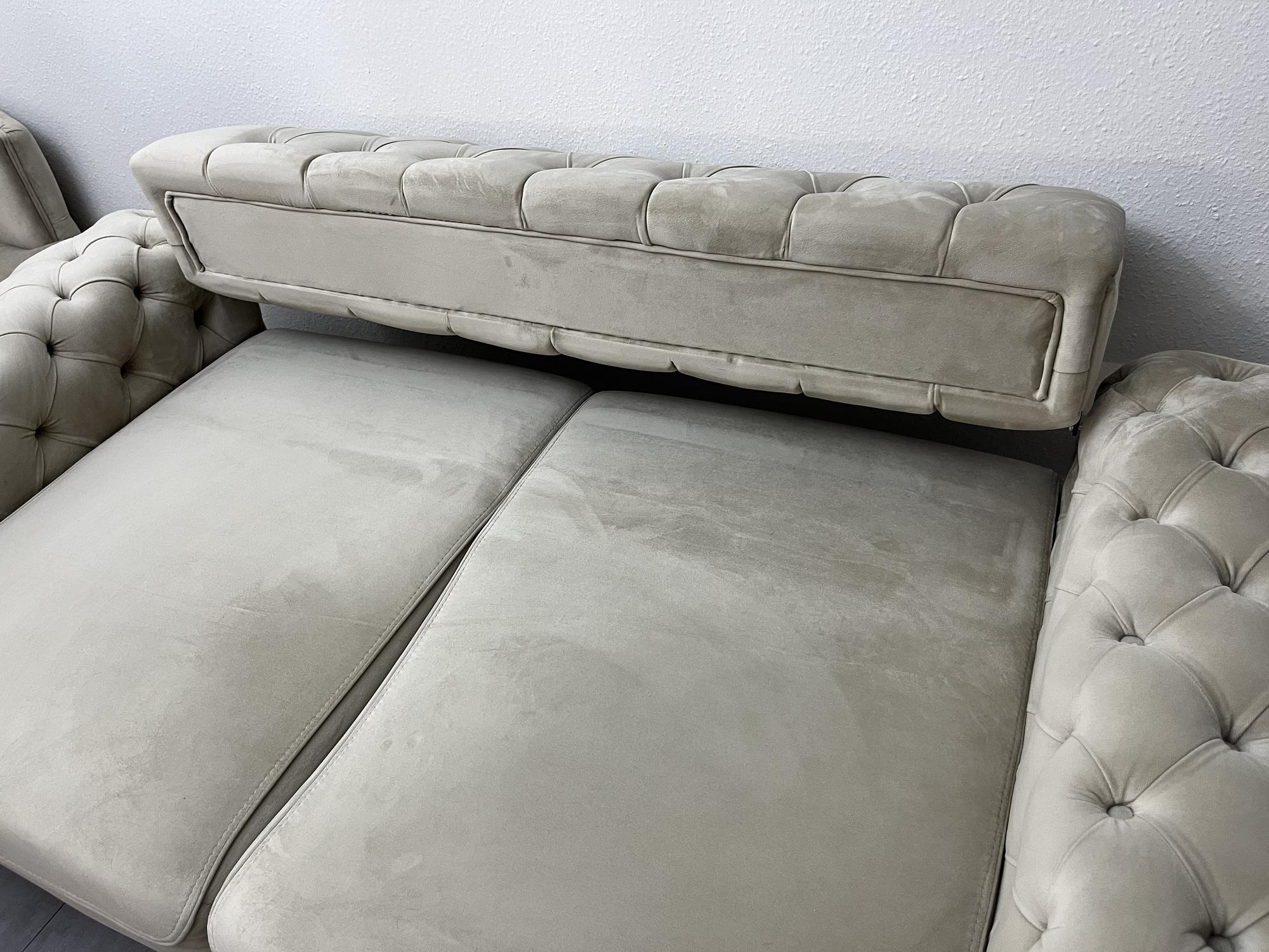 2x Sofa & Sessel Samt Beige 6