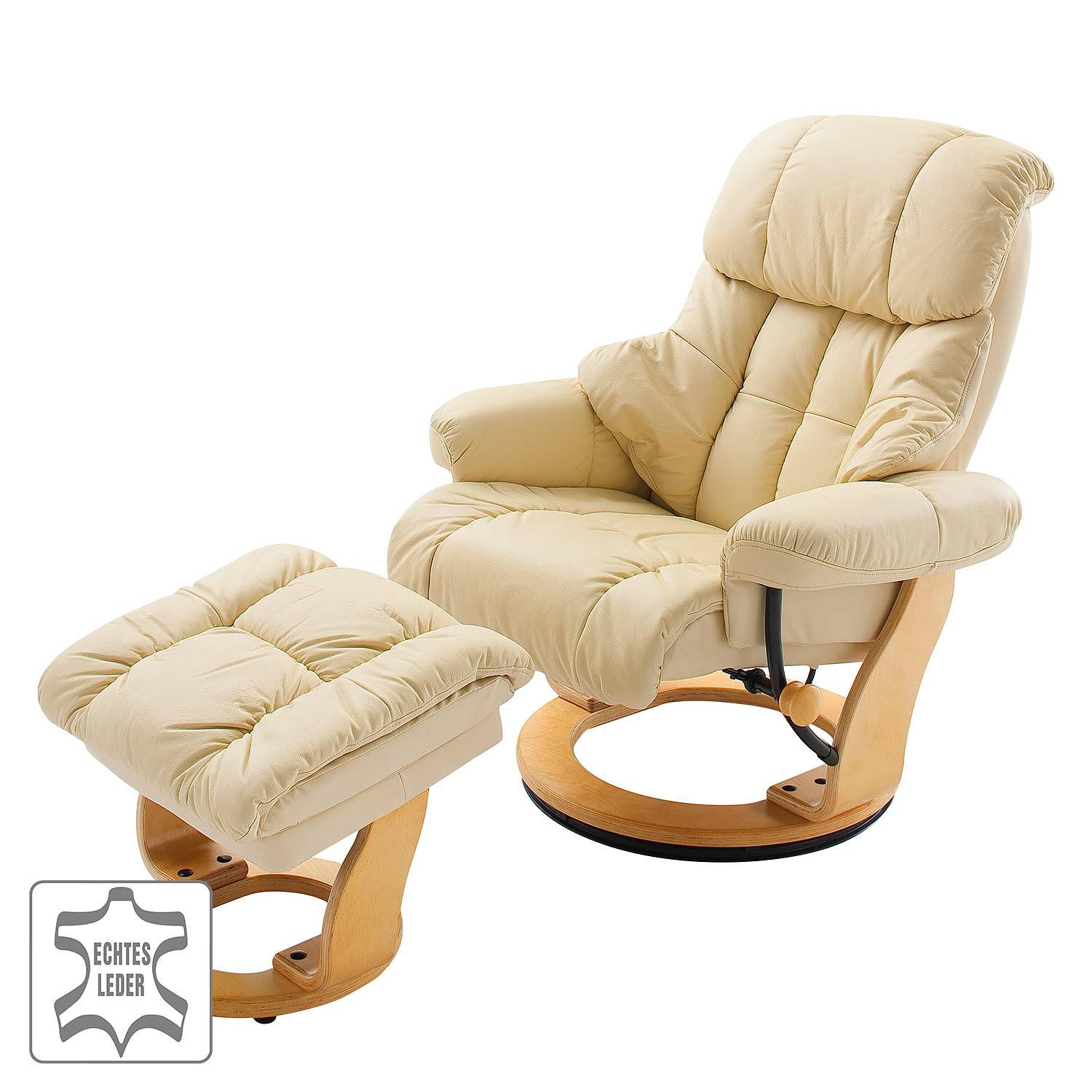 Relaxsessel Grunewald mit Hocker Echtleder Kunstleder Creme 2