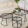 3x Set di tavolini da salotto Aurum Nero Grigio Ø80cm Ø60cm Ø42cm 3