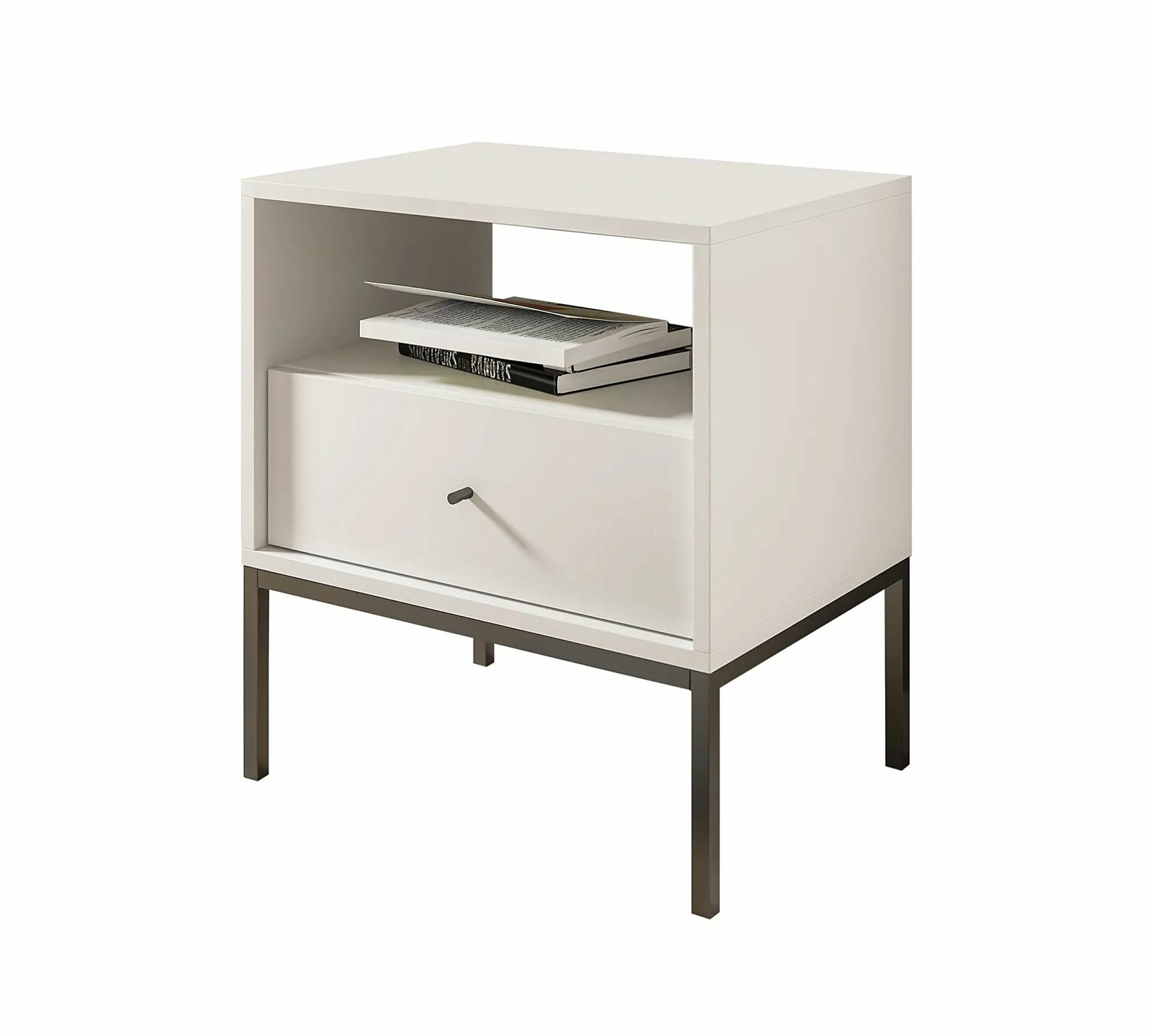 Bandoba Nachtkommode Metall Holz Weiß 1