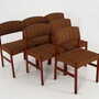 6x Vintage Chair Teak Wood Textile Brown 1970s 2