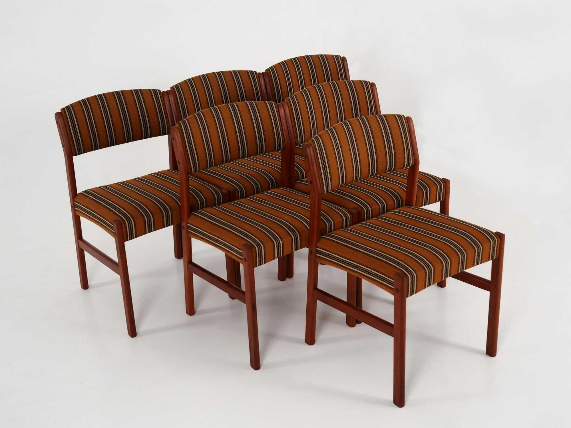 6x Vintage Stuhl Teakholz Textil Braun 1970er Jahre 2
