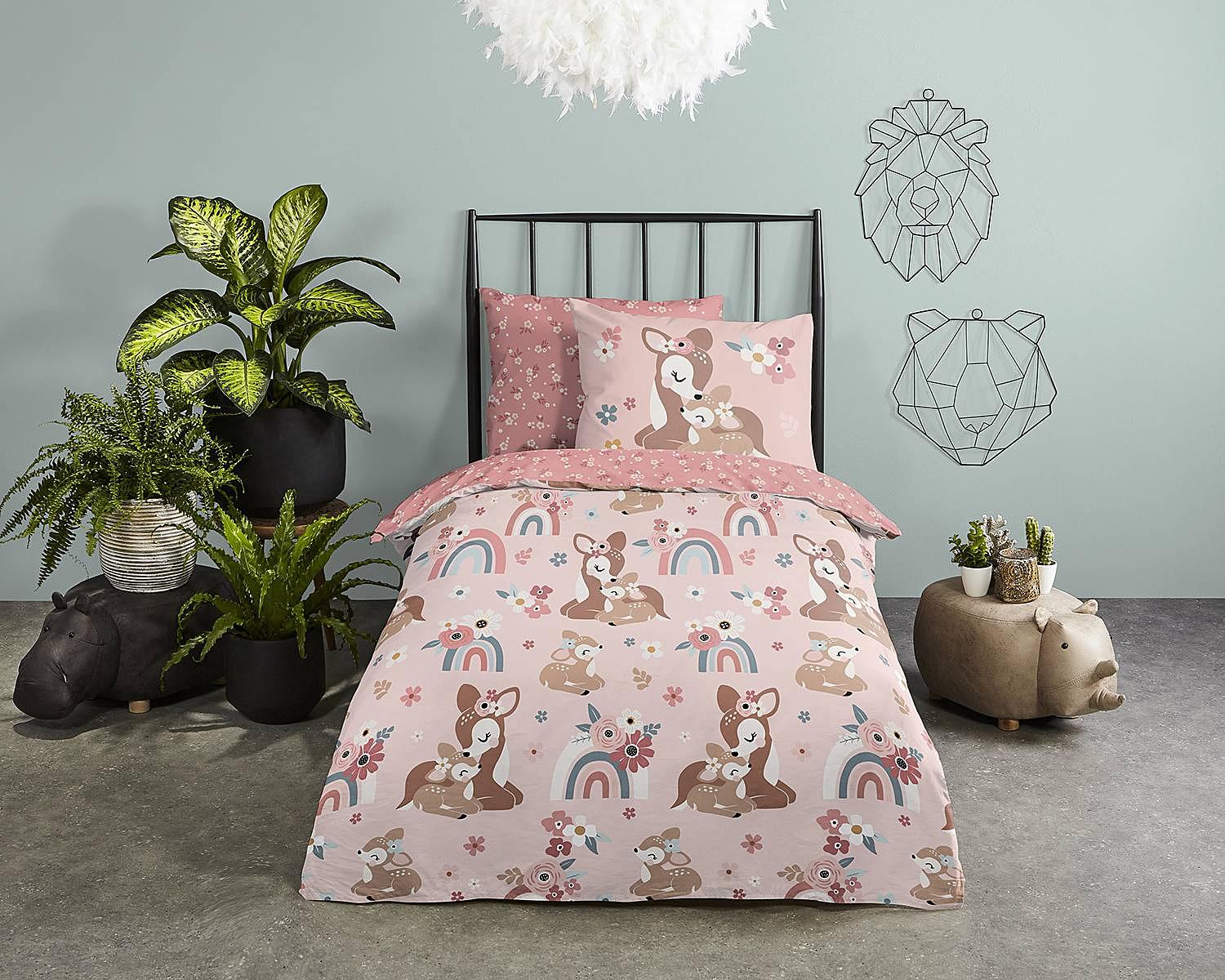 Kinderbettwäsche Rehkitz Baumwolle Rosa 2